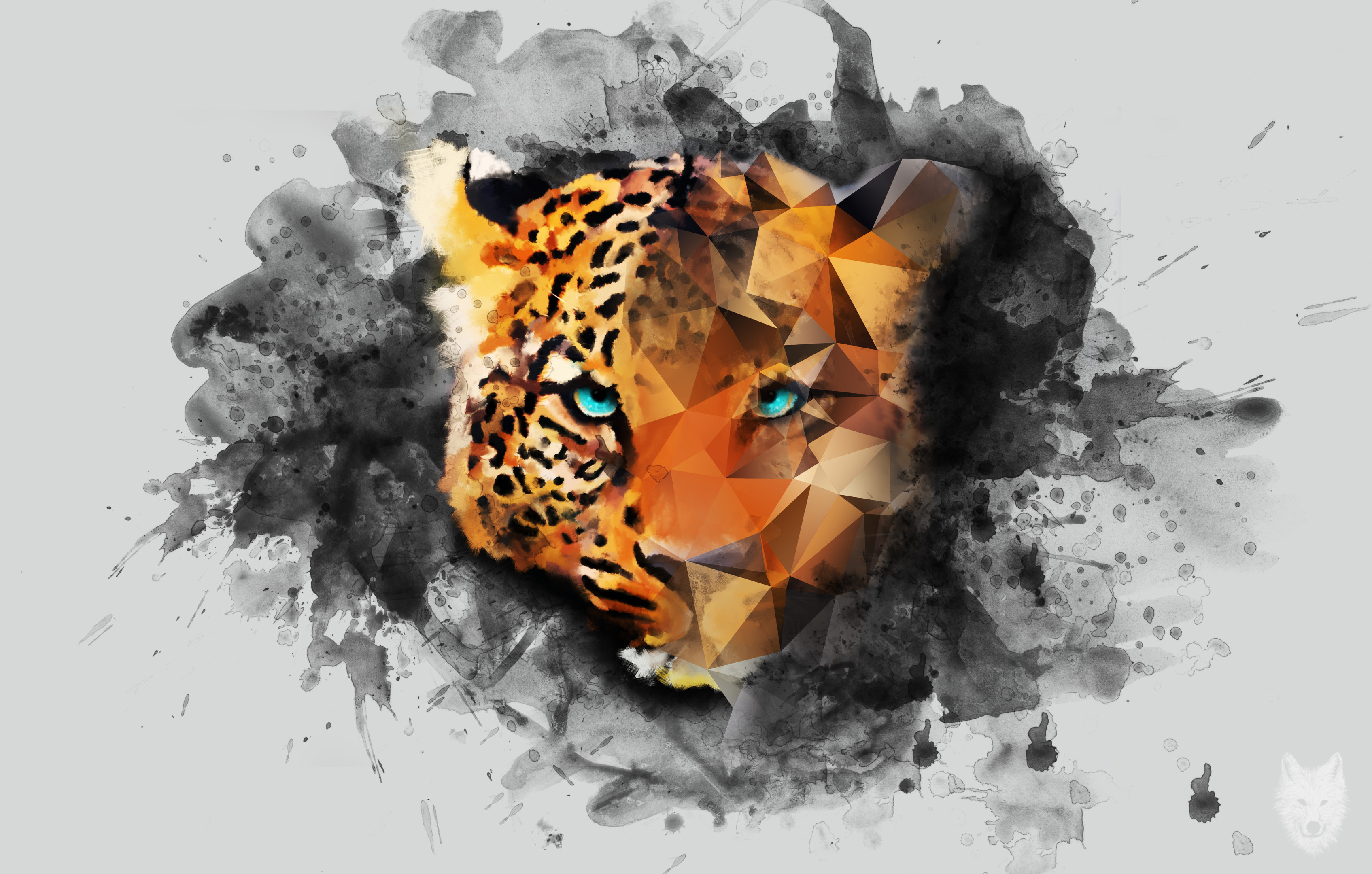 Artistic Big Cat Facets Ink Leopard 3390x2160