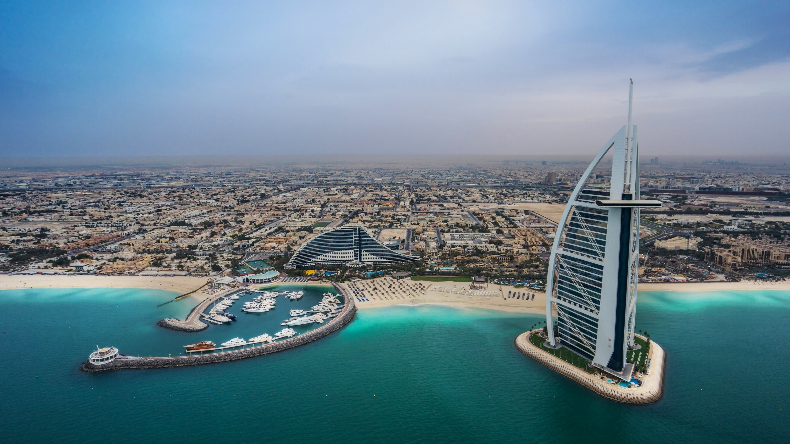 Aerial Building Burj Al Arab City Cityscape Dubai Horizon Jumeirah Beach 2560x1440