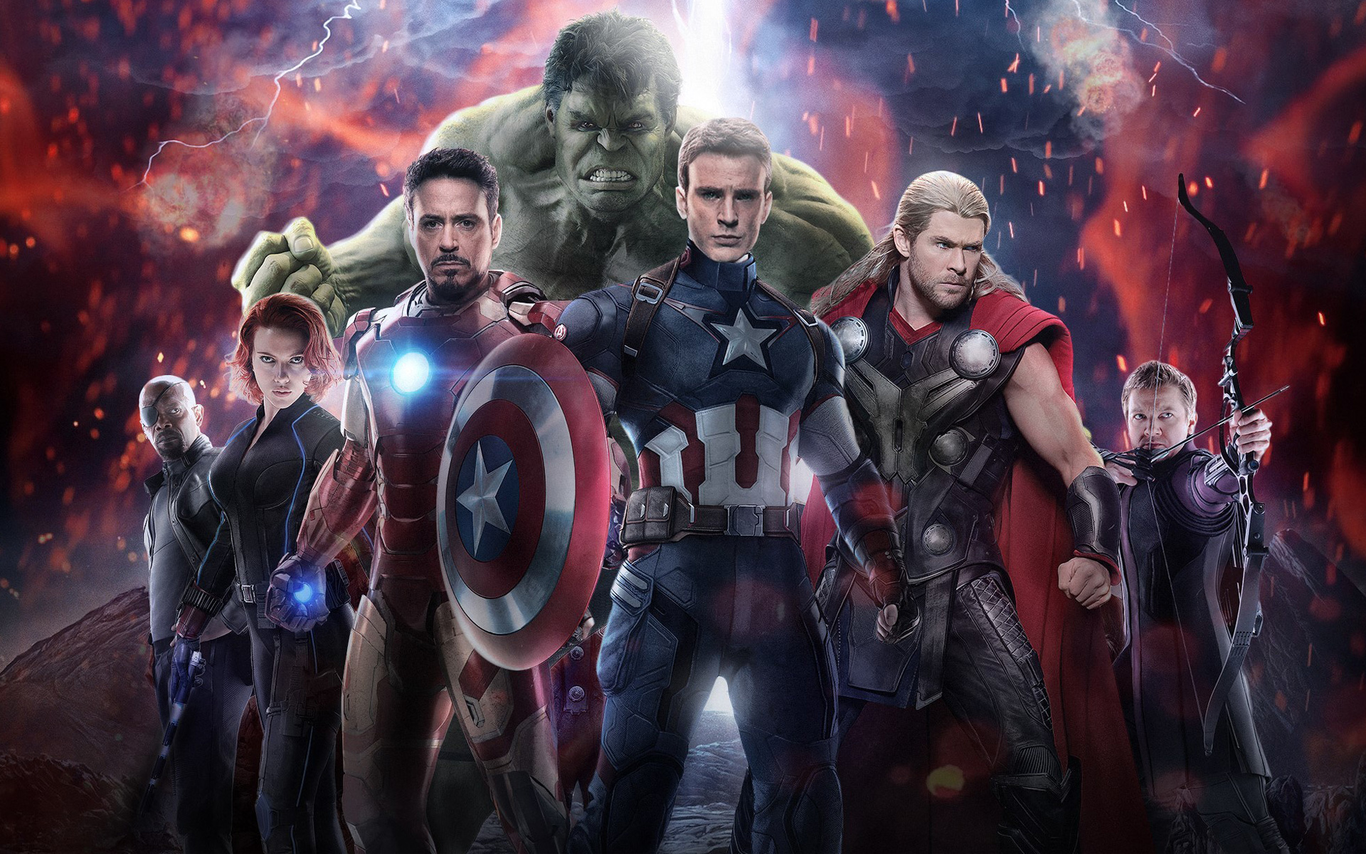Avengers Age Of Ultron Black Widow Captain America Chris Evans Chris Hemsworth Hawkeye Hulk Iron Man 1920x1200