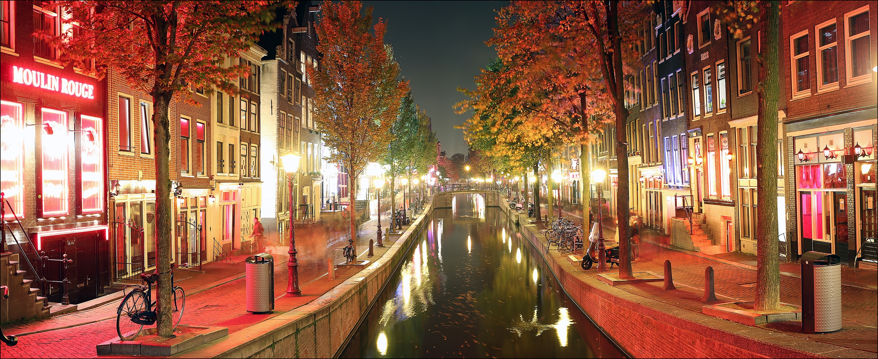 Amsterdam Building Canal City Fall Night Tree 2800x1145