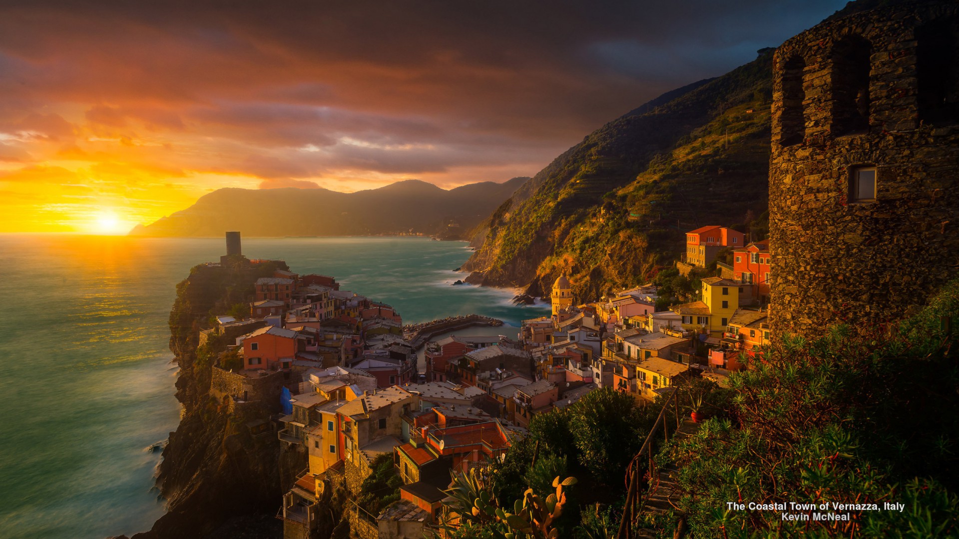 Hdr House Italy Mountain Ocean Sunset Vernazza Village 1920x1080
