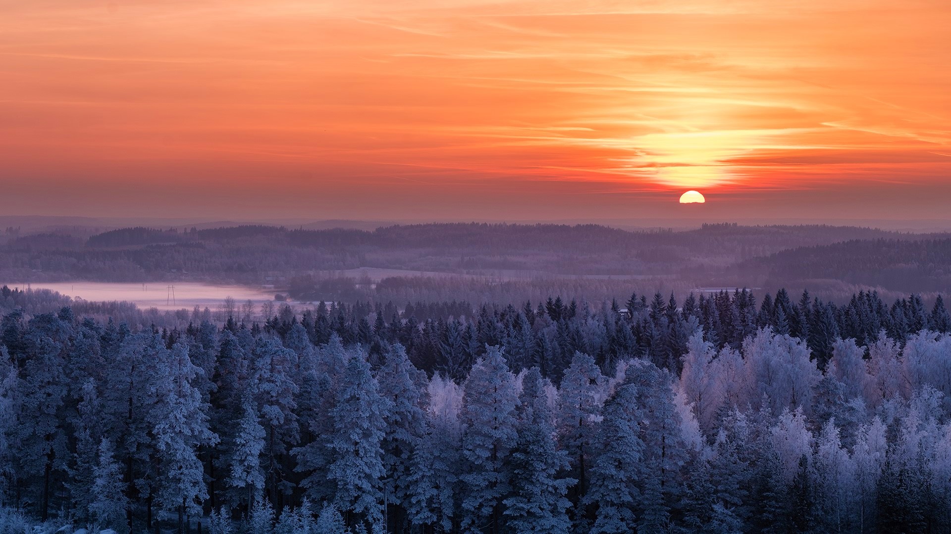 Nature Landscape Trees Winter Sun Sunset Far View Finland Clouds Sky 1920x1080