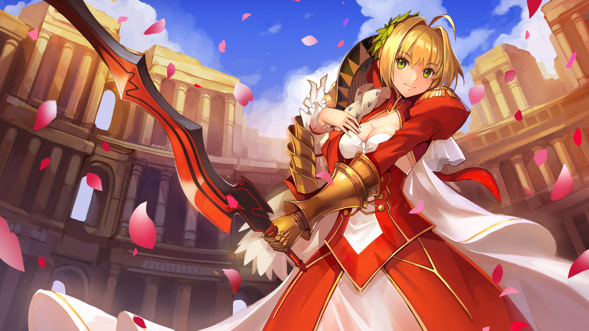 Armor Blonde Dress Fate Stay Night Flower Green Eyes Red Saber Saber Fate Series Short Hair Sword We 1920x1080