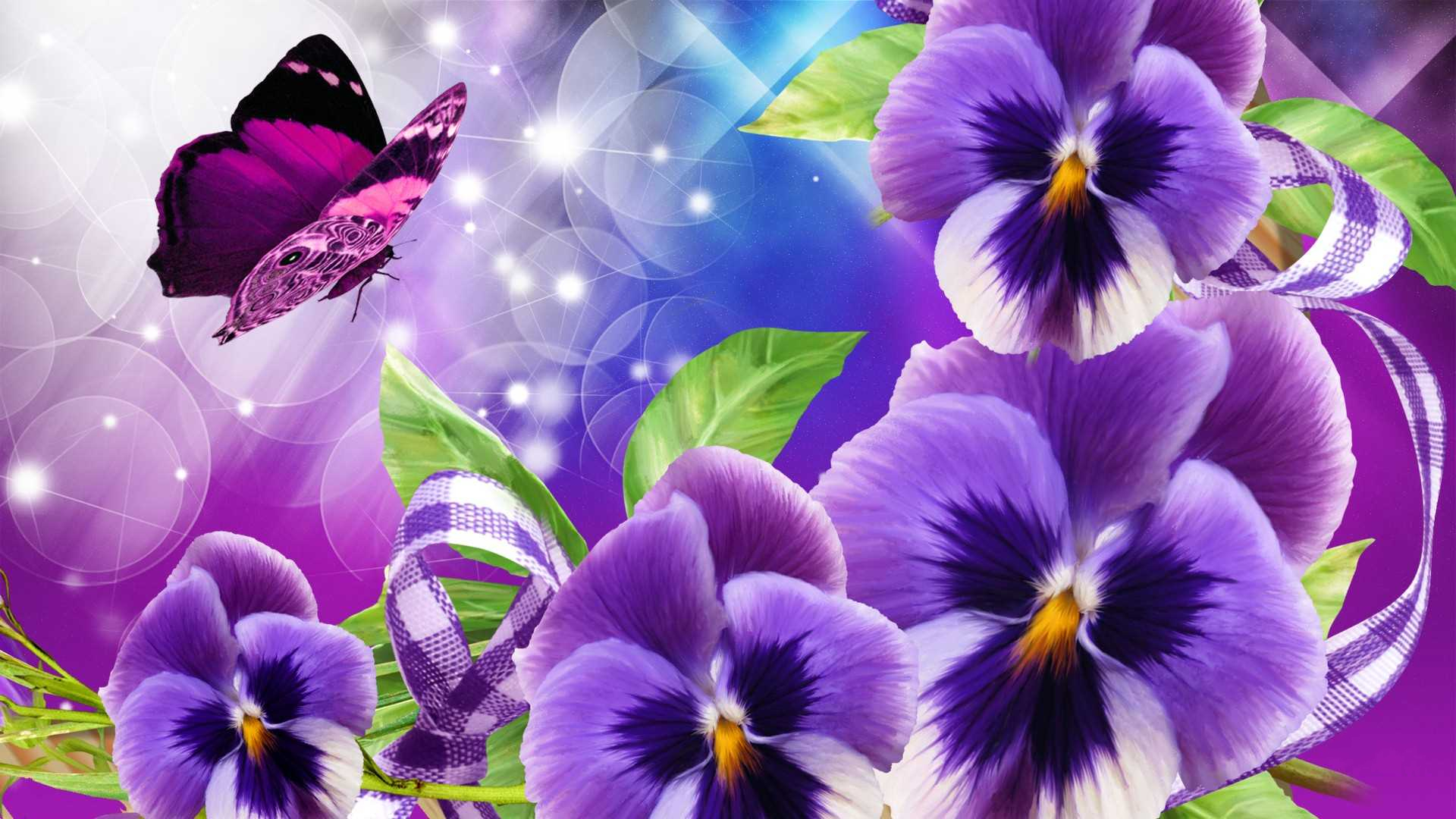 Artistic Butterfly Flower Pansy Purple Flower 1920x1080