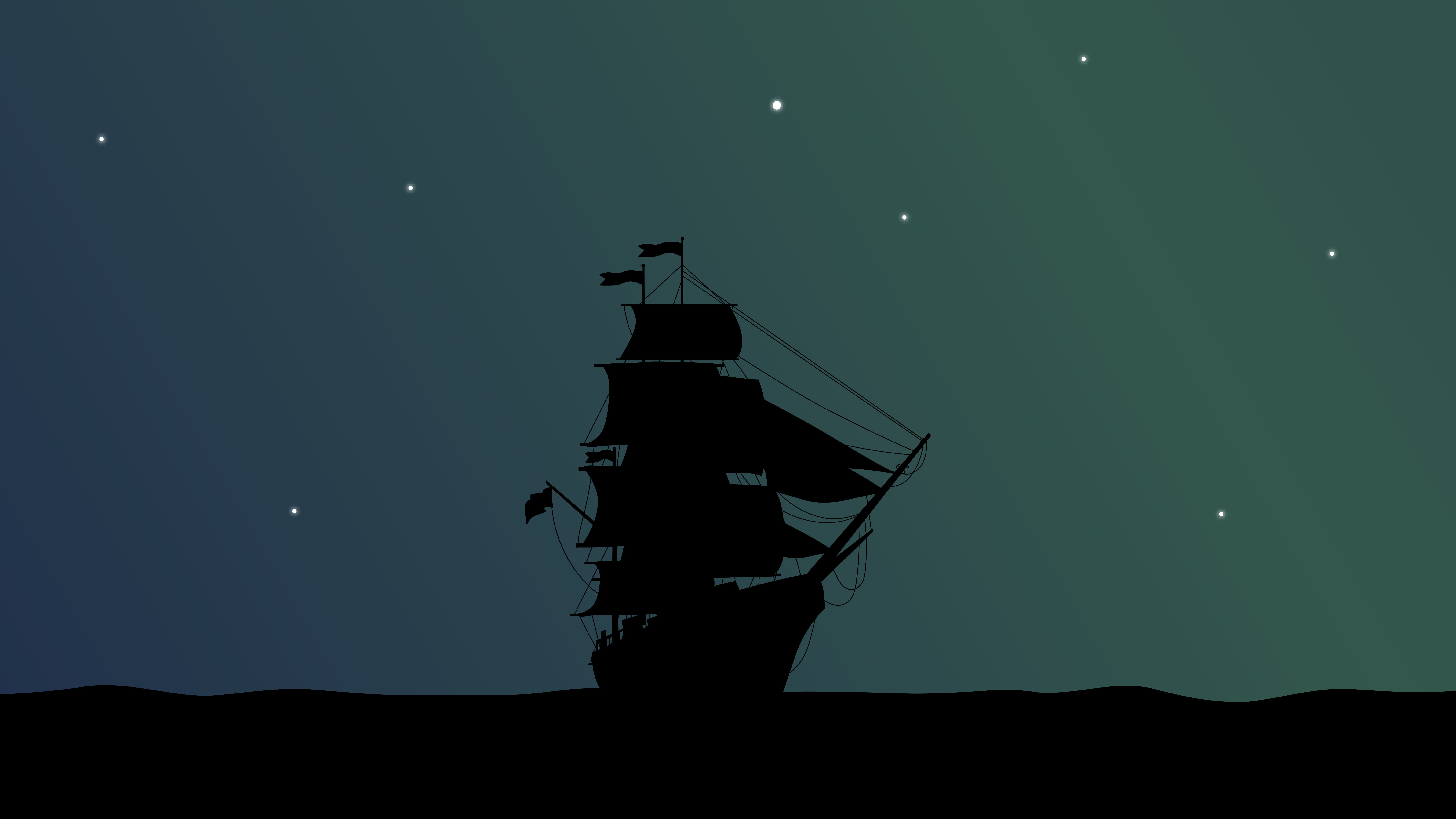 Artwork Minimalism Stars Night Pirate Ship Sea 7680x4320