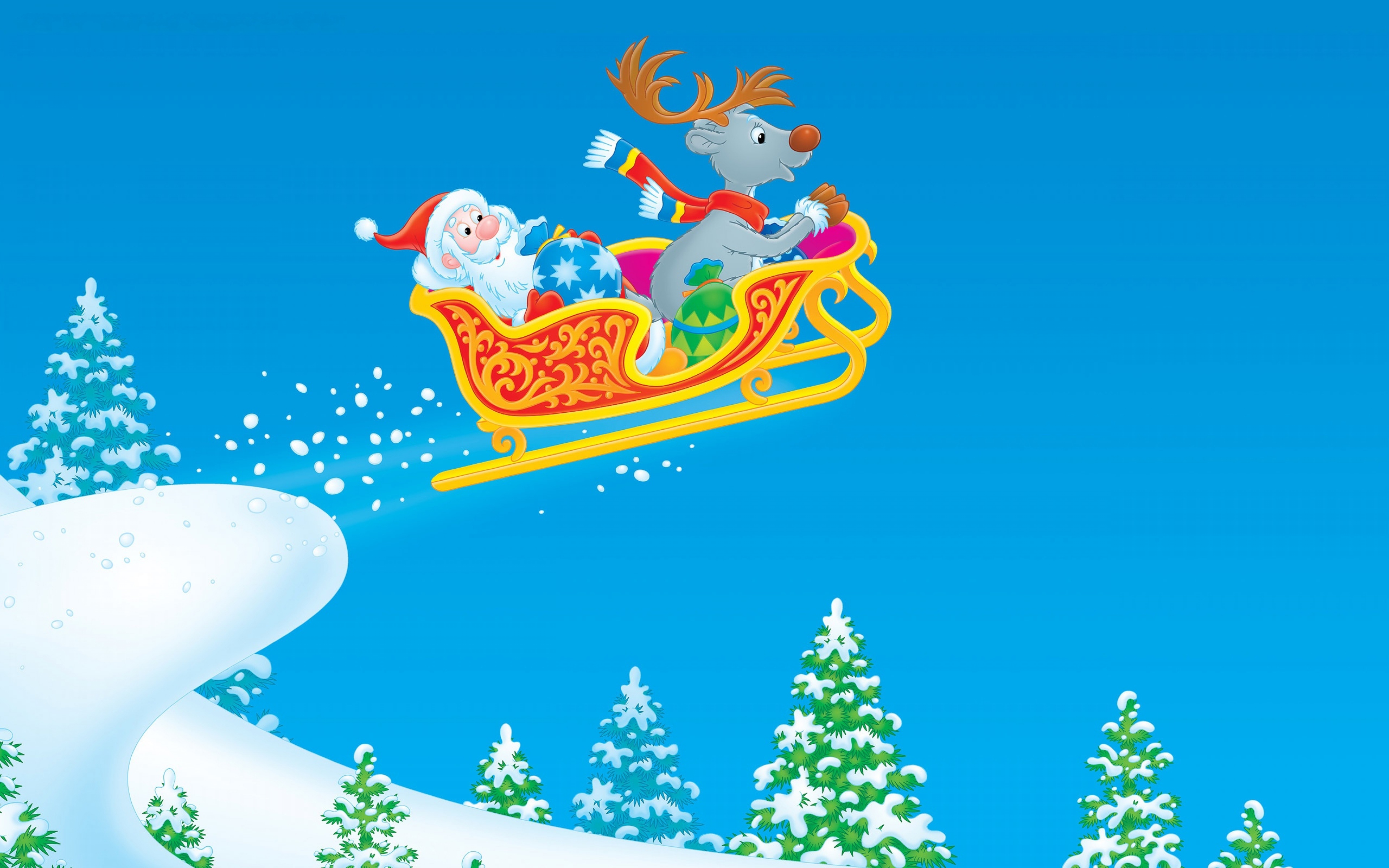 Christmas Reindeer Santa Sleigh 3840x2400