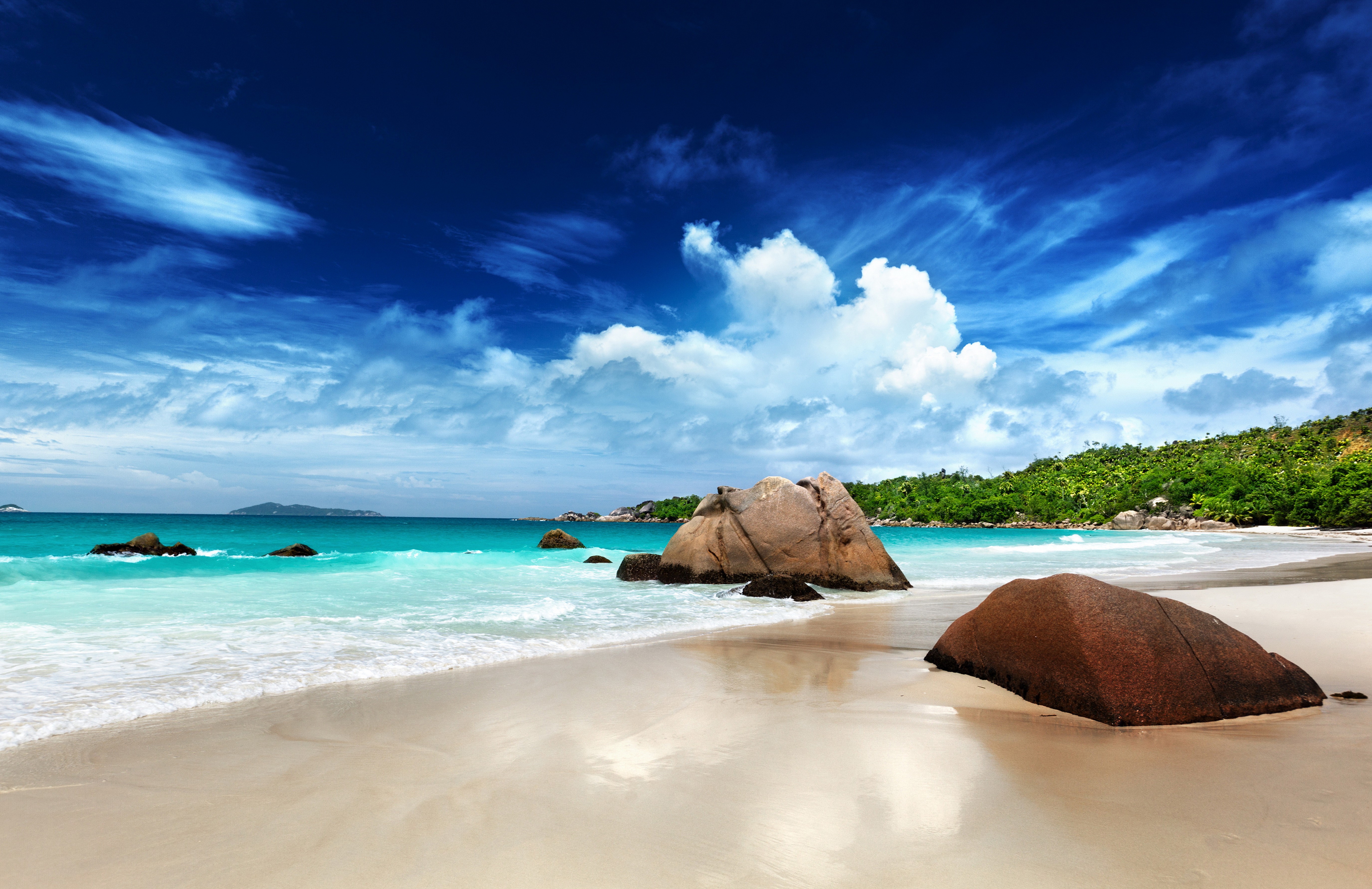 Beach Ocean Rock Seychelles Turquoise 5500x3565