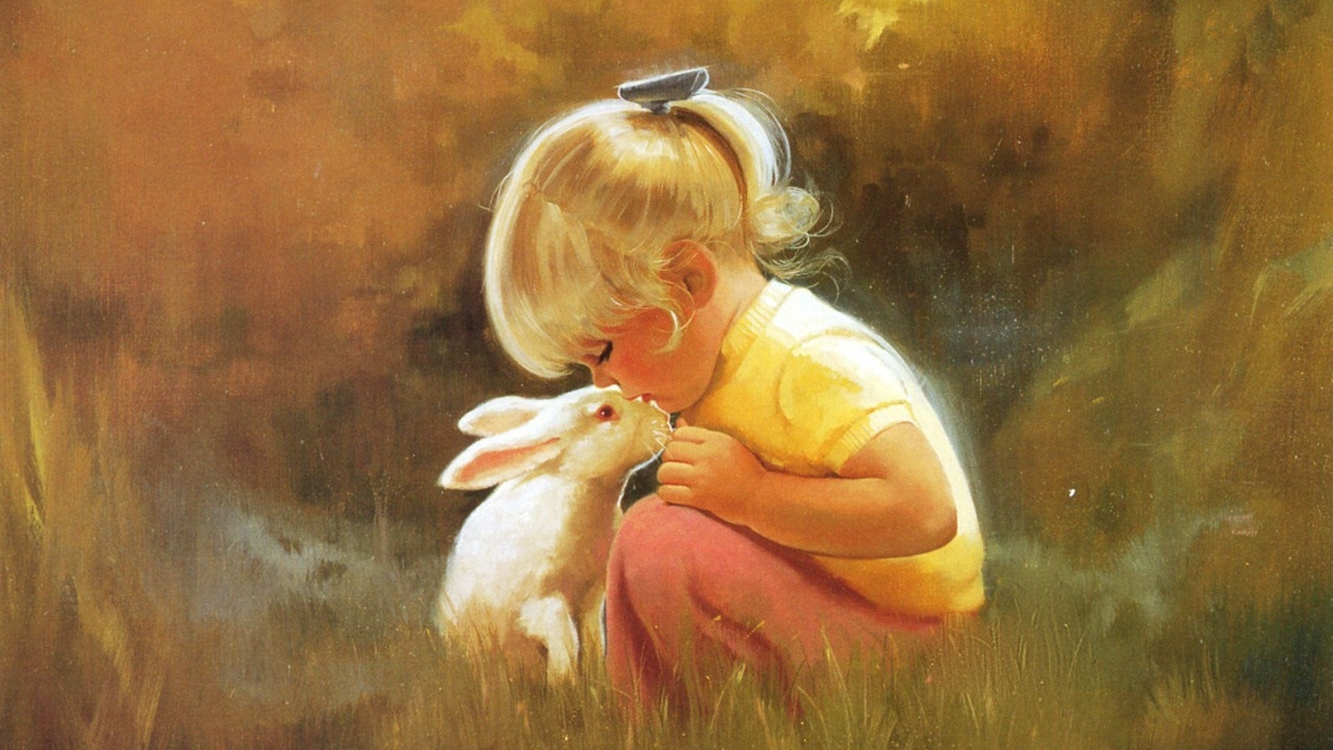 Artistic Bunny Little Girl Painting Rabbit 1920x1080