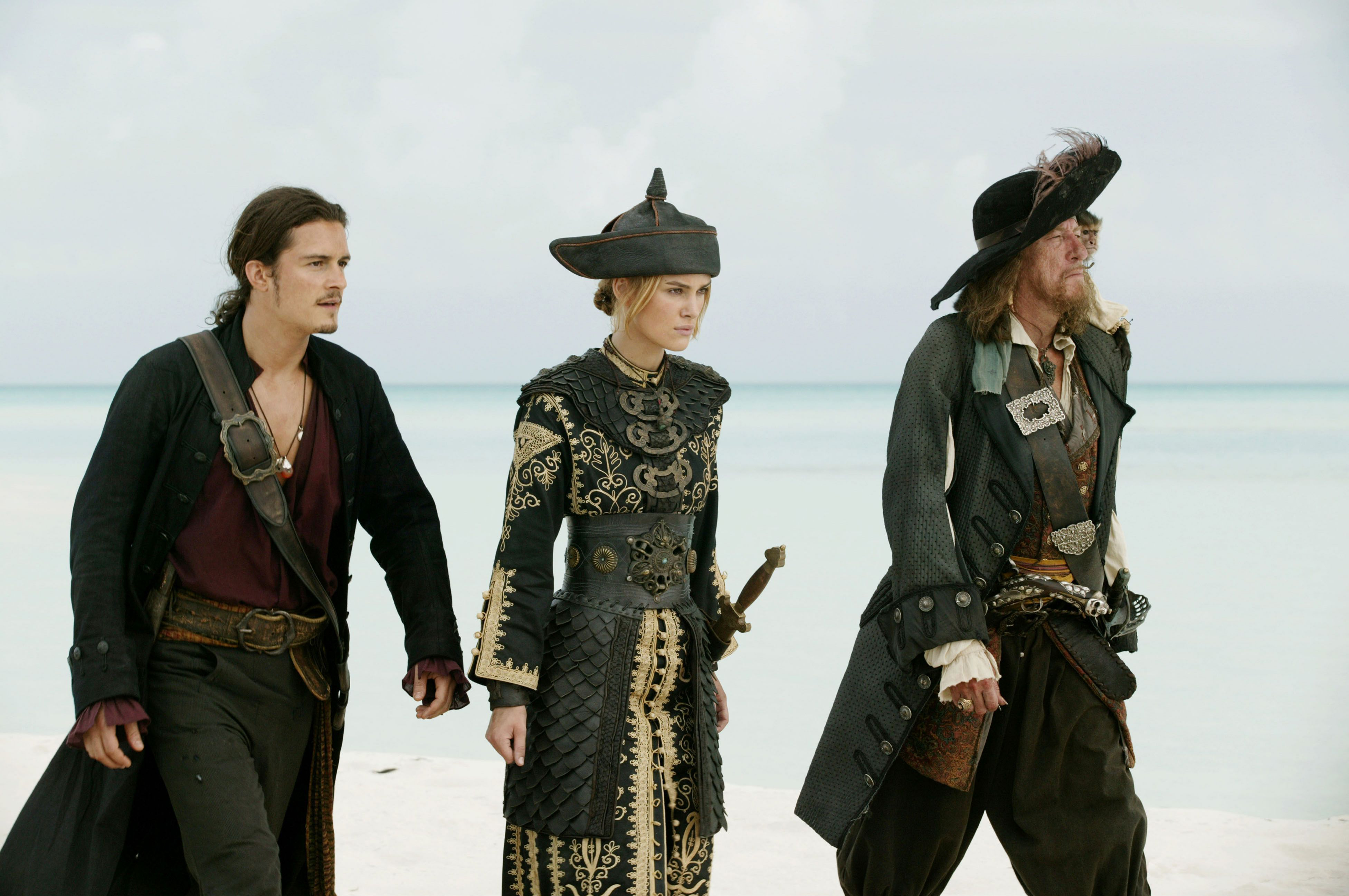 Elizabeth Swann Geoffrey Rush Hector Barbossa Keira Knightley Orlando Bloom Will Turner 3905x2594