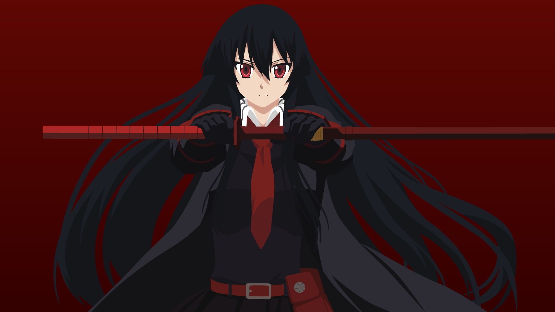 Akame Akame Ga Kill Akame Ga Kill Belt Black Hair Girl Katana Long Hair Red Eyes Tie Weapon 1920x1080