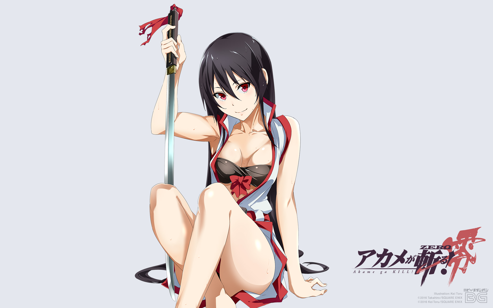 Akame Akame Ga Kill Akame Ga Kill Bikini Black Hair Girl Katana Long Hair Red Eyes Smile Weapon Bow  1920x1200