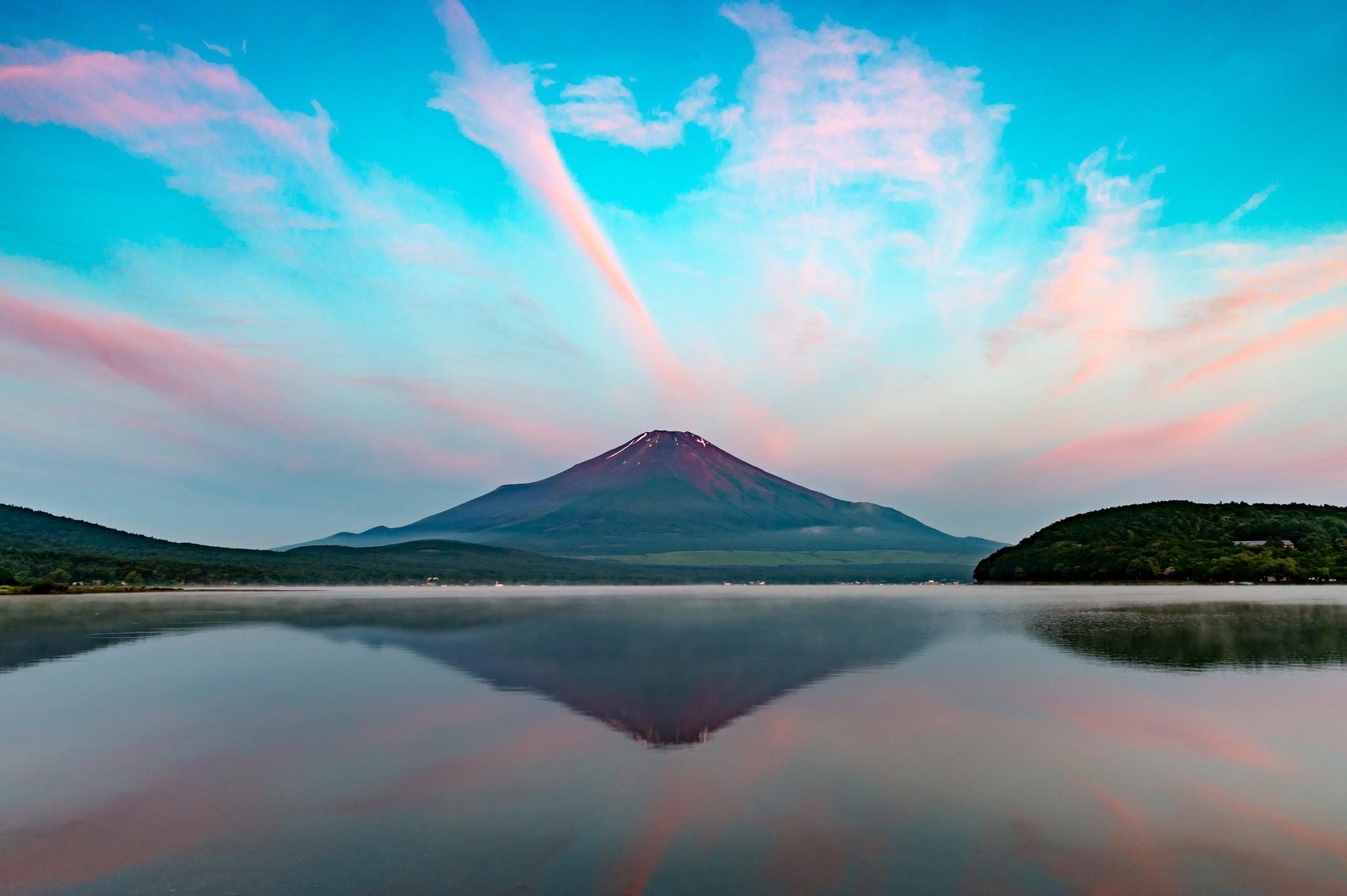 Japan Lake Landscape Mount Fuji Nature Reflection Sky 2048x1363