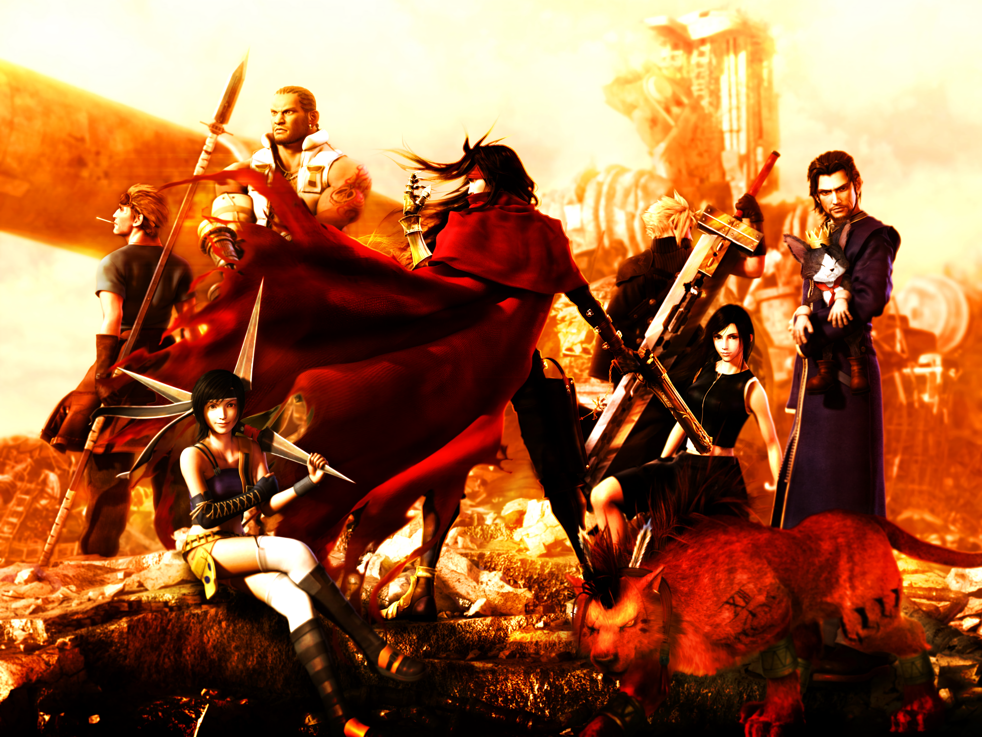 Barret Wallace Cait Sith Cid Highwind Cloud Strife Dirge Of Cerberus Final Fantasy Vii Red Xiii Reev 3250x2438