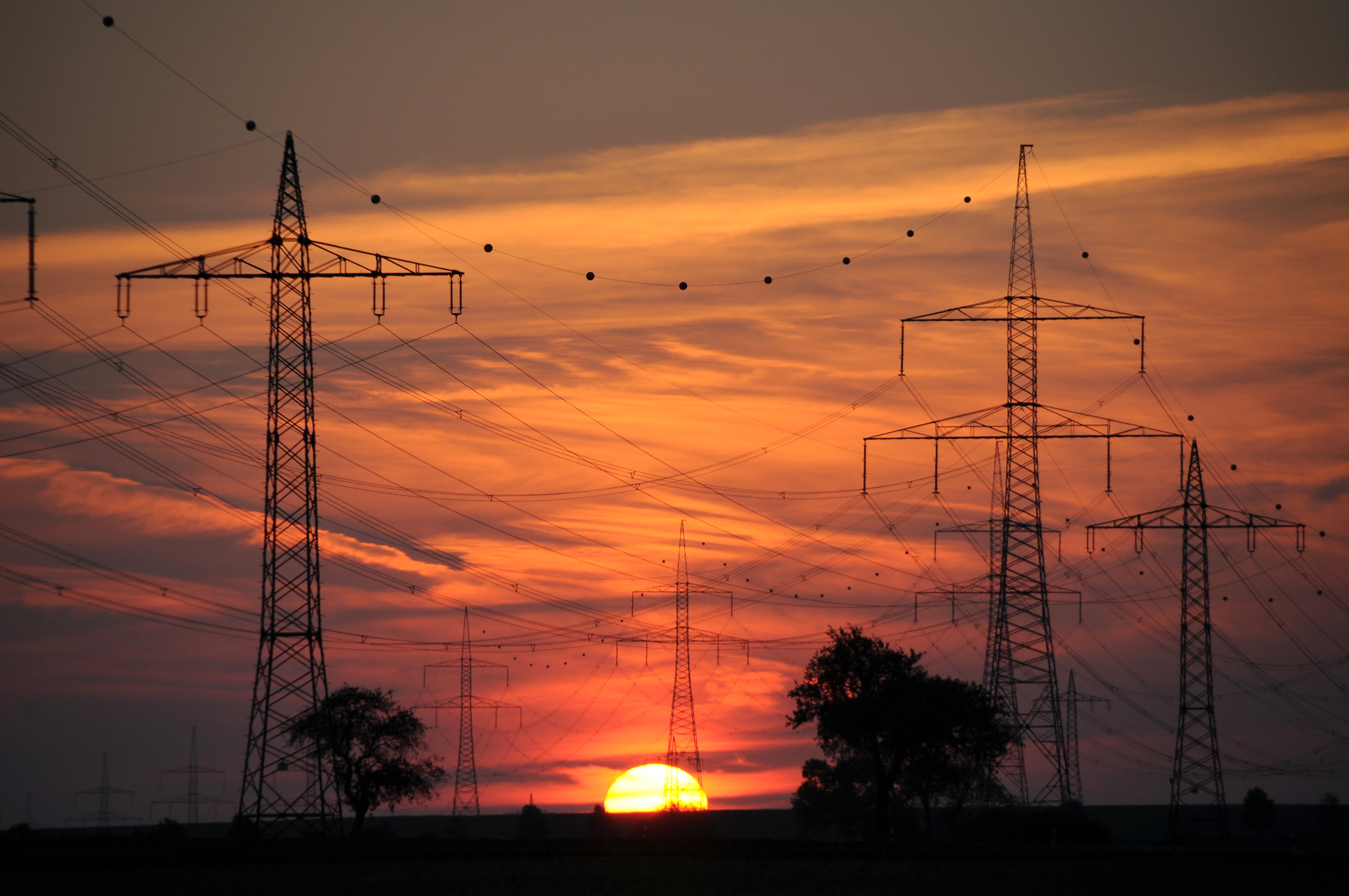 Evening Power Line Sun Sunset Orange Color 3216x2136