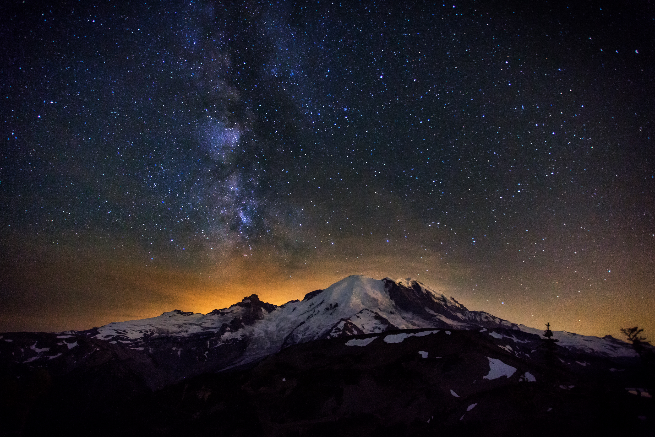 Milky Way Mount Rainier Mountain Nature Night Sky Starry Sky Stars 2500x1667