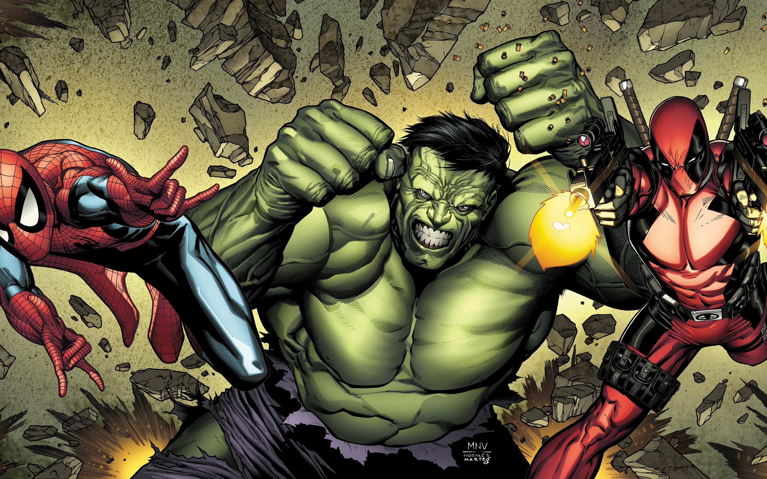 Deadpool Hulk Marvel Comics Spider Man 2560x1600