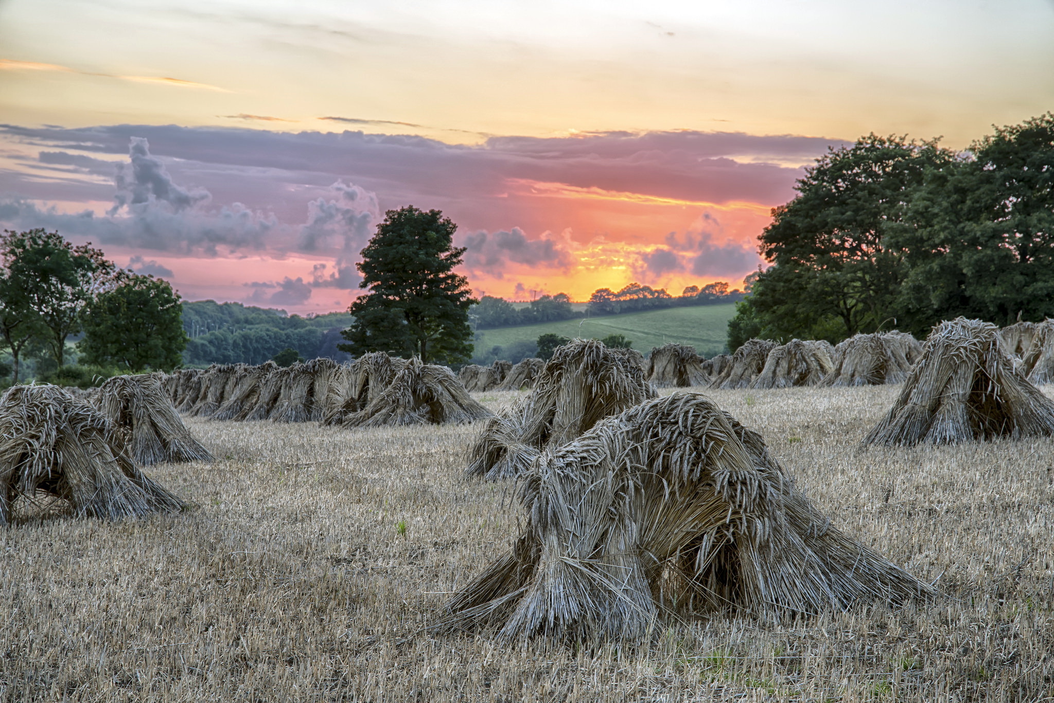 Cloud Field Haystack Landscape Nature Summer Sunset 2048x1367