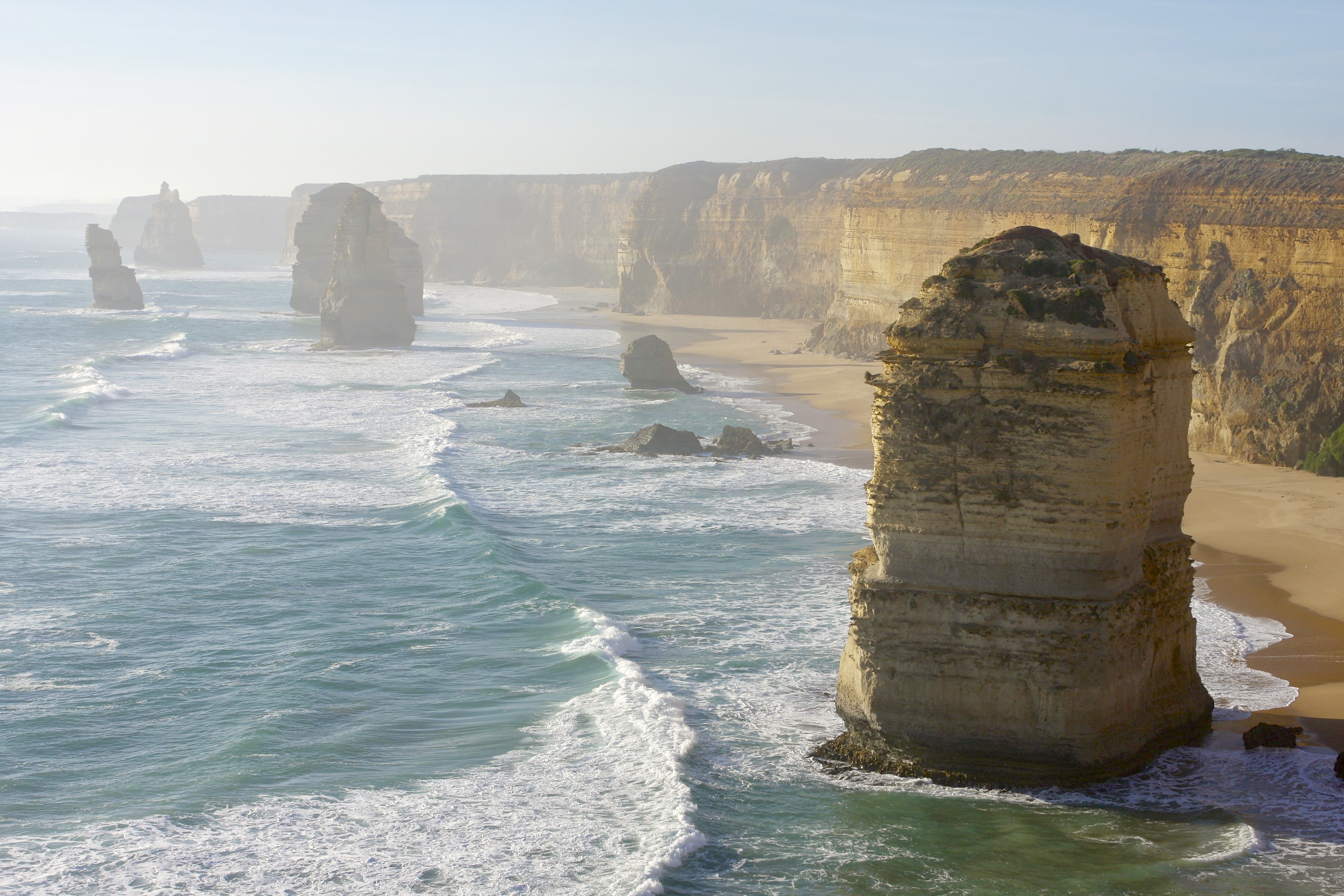 Australia Coastline Limestone Stacks Ocean Sea The Twelve Apostles Victoria Australia Wave 3888x2592