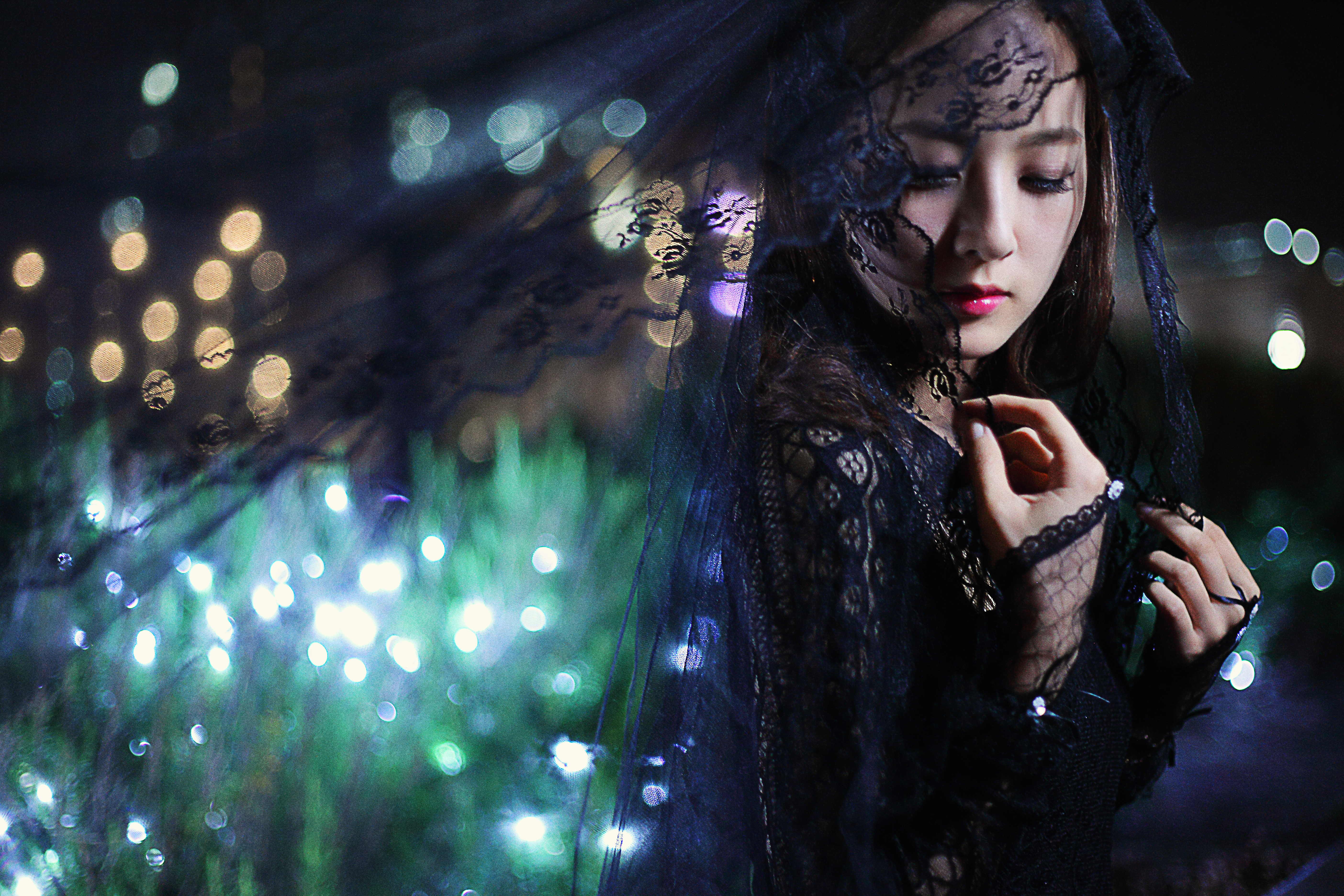 Asian Girl Mikako Zhang Kaijie Model Night Taiwanese Veil 5616x3744