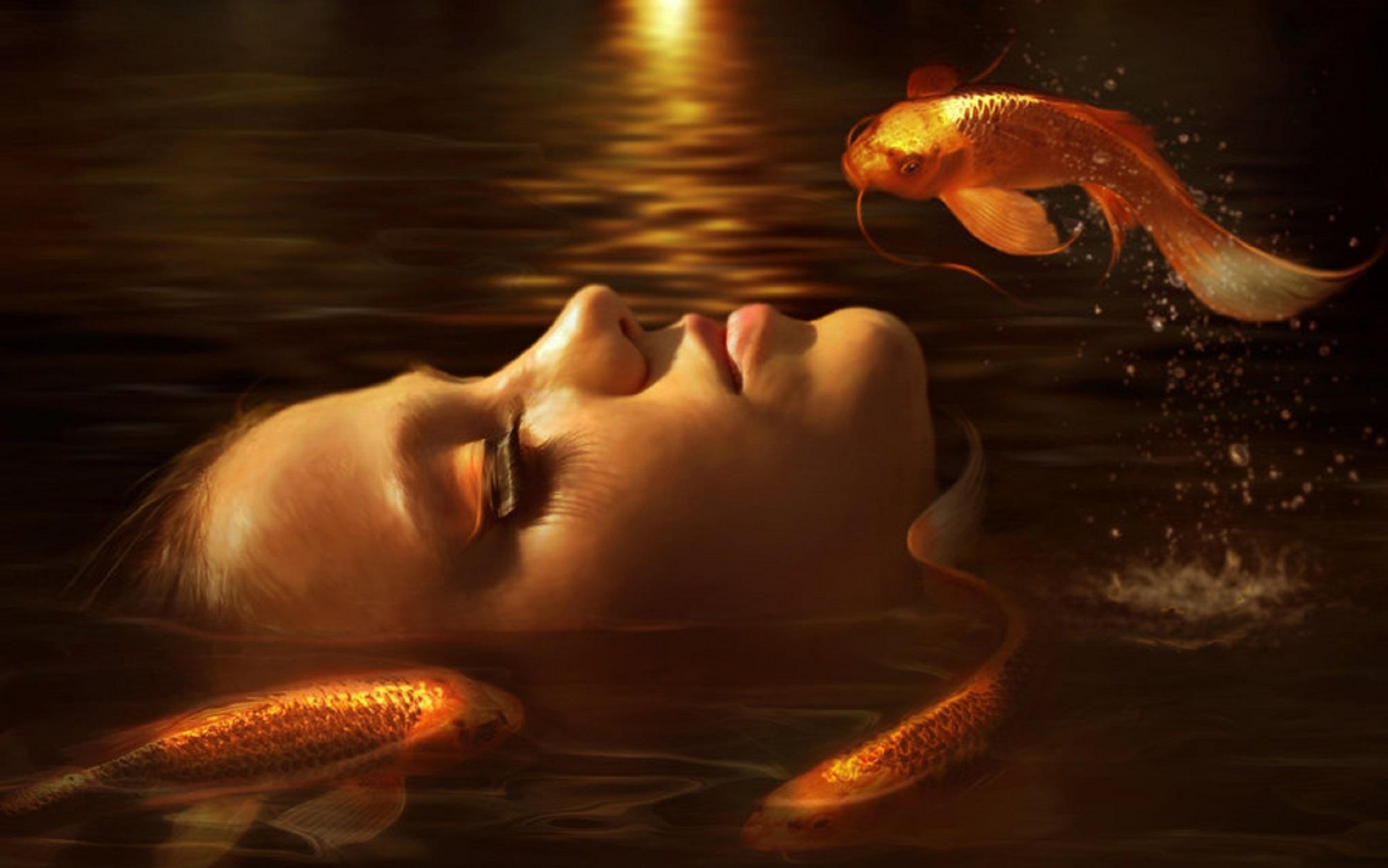 Fantasy Girl Goldfish Water Woman 1920x1200
