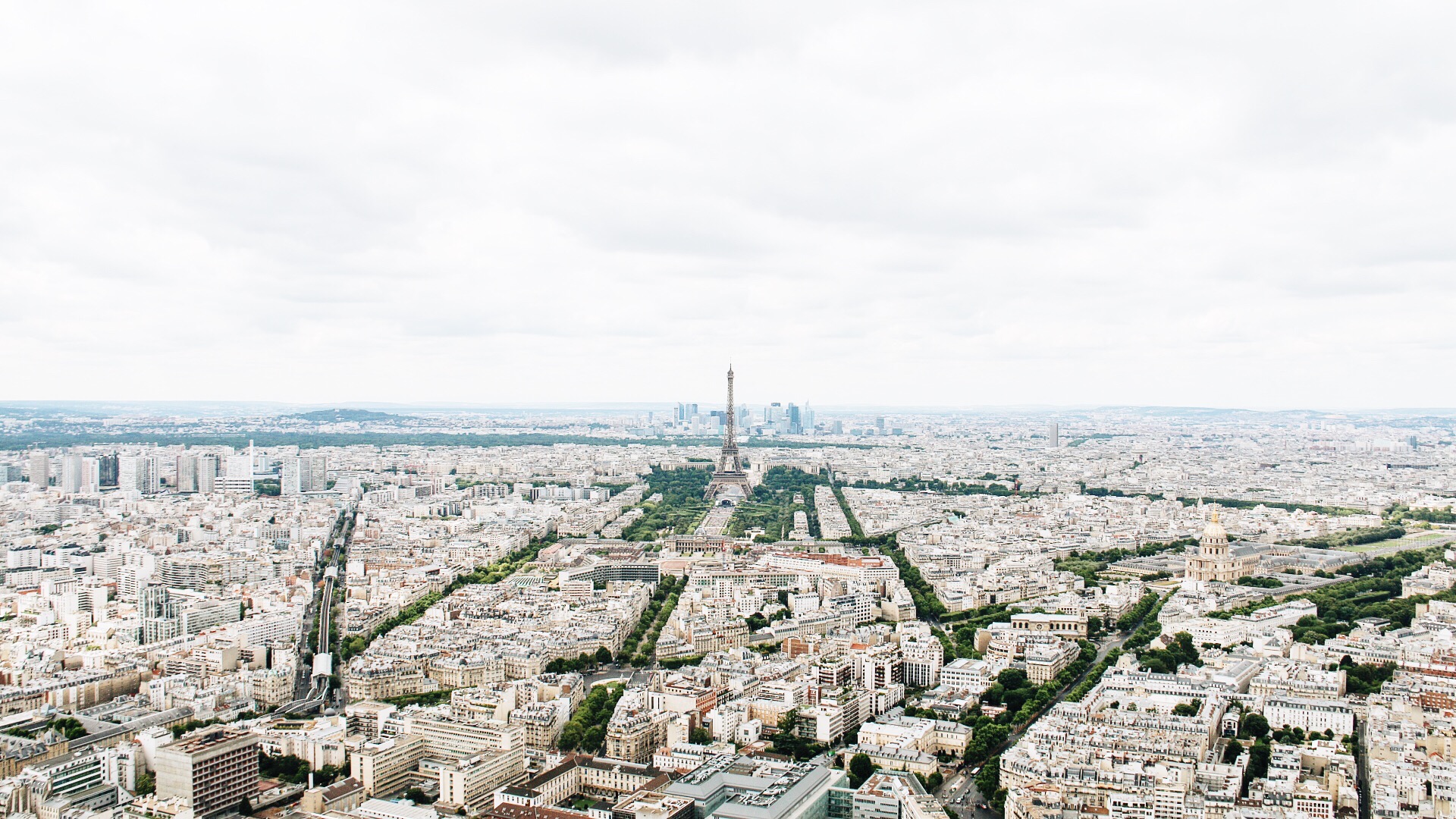Aerial City Cityscape Eiffel Tower France Horizon Paris 1920x1080