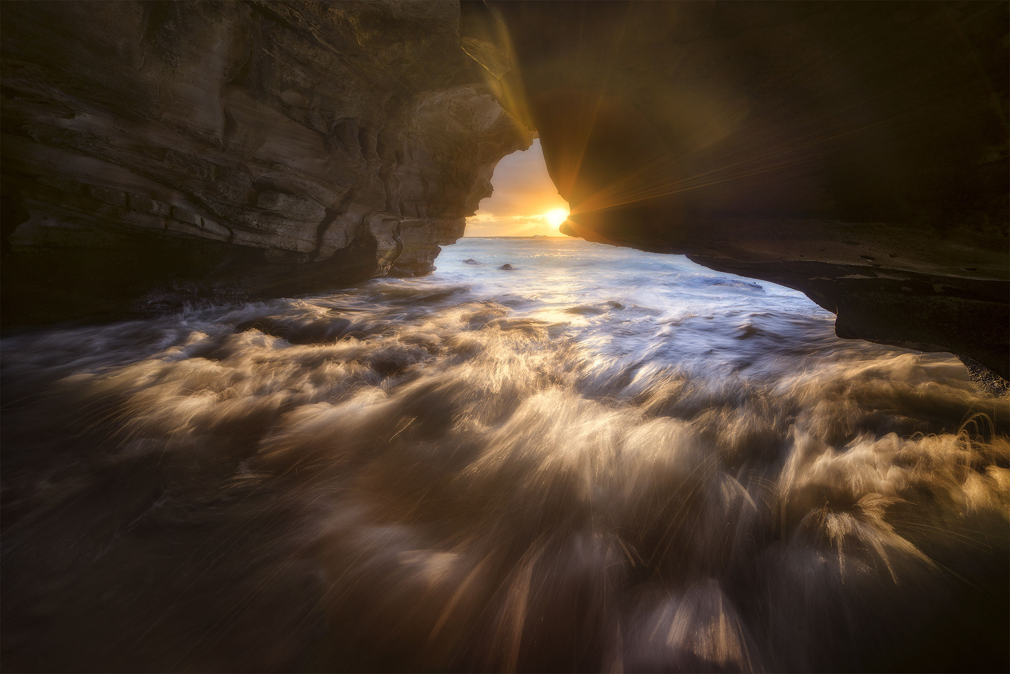 Cave Nature Ocean Rock Sun Sunbeam Sunrise 2000x1335