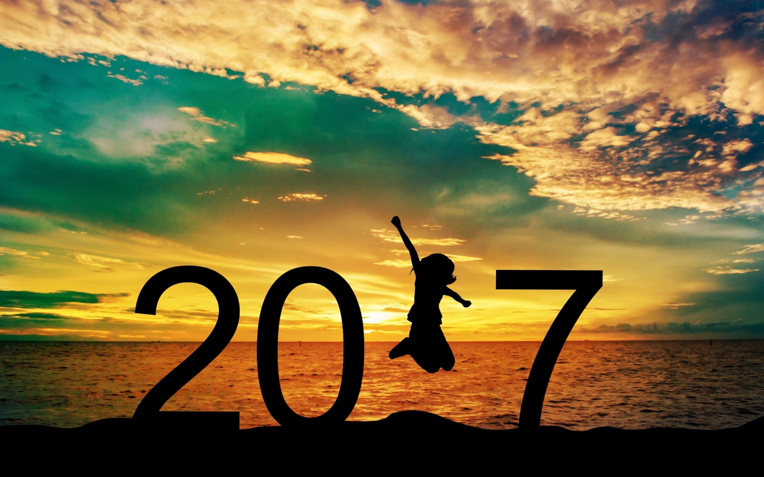 Cloud Girl Jump New Year New Year 2017 Ocean Sky 2560x1600