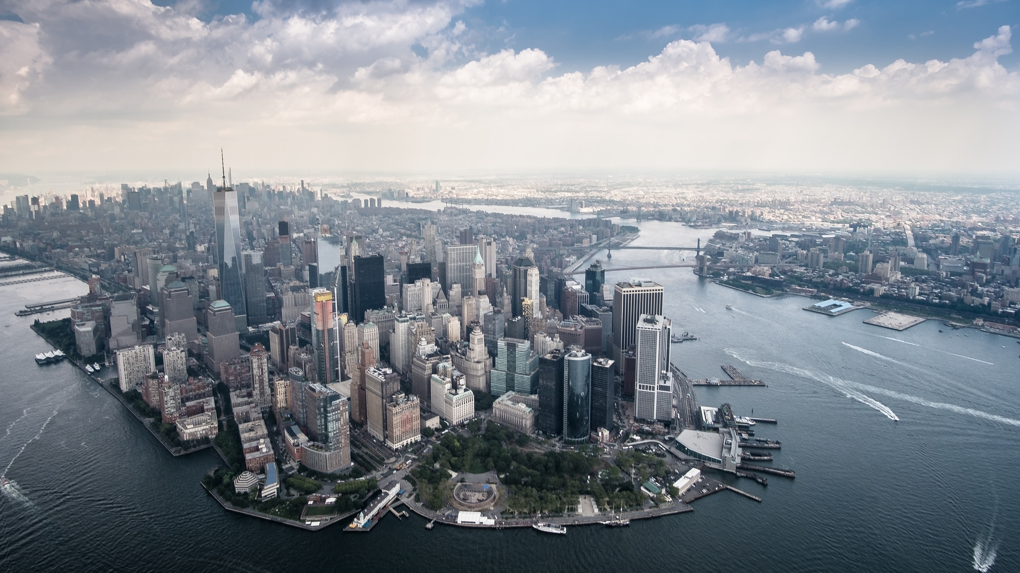 Aerial Building City Manhattan New York River Skyscraper Usa 2048x1152