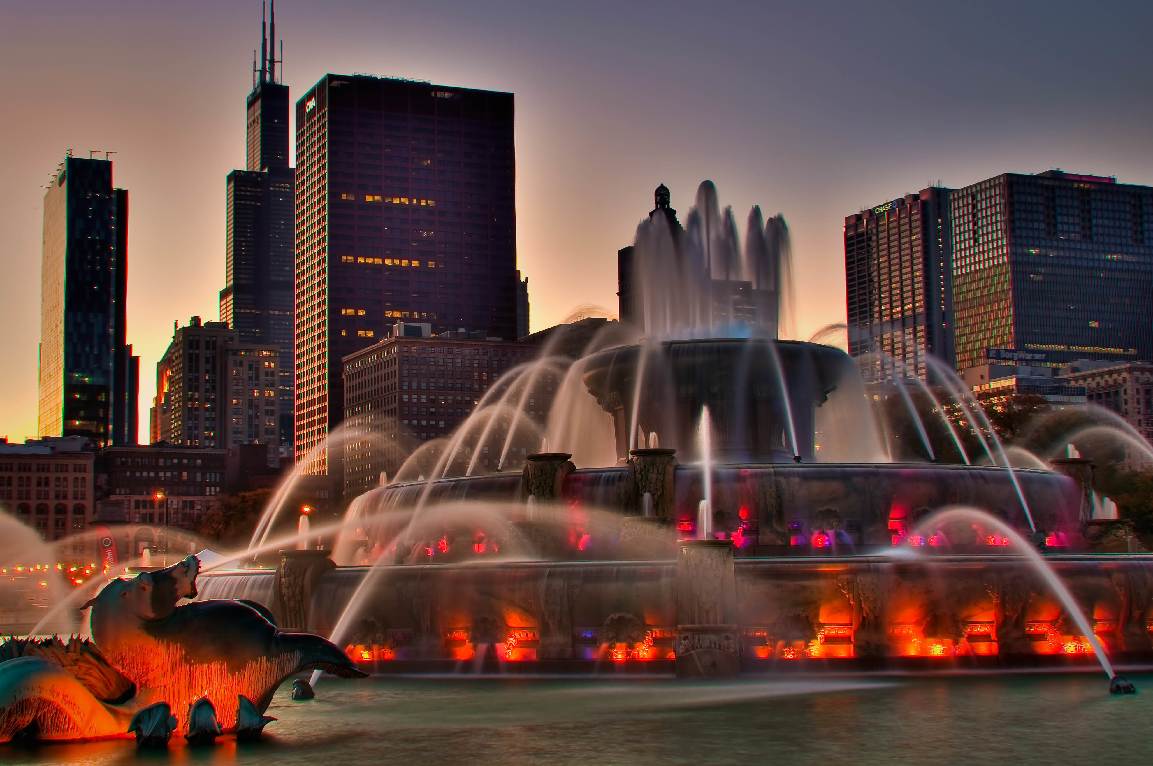 Chicago Evening Fountain Illinois Light 3956x2628
