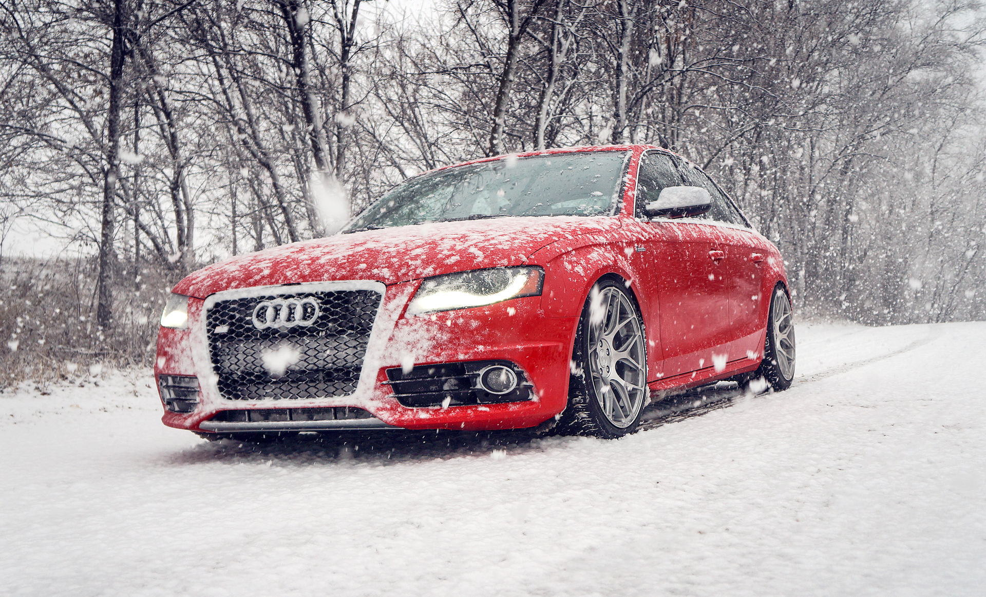 Audi Audi S4 Car Luxury Car Red Car Snow Snowfall Vehicle Winter 1920x1162