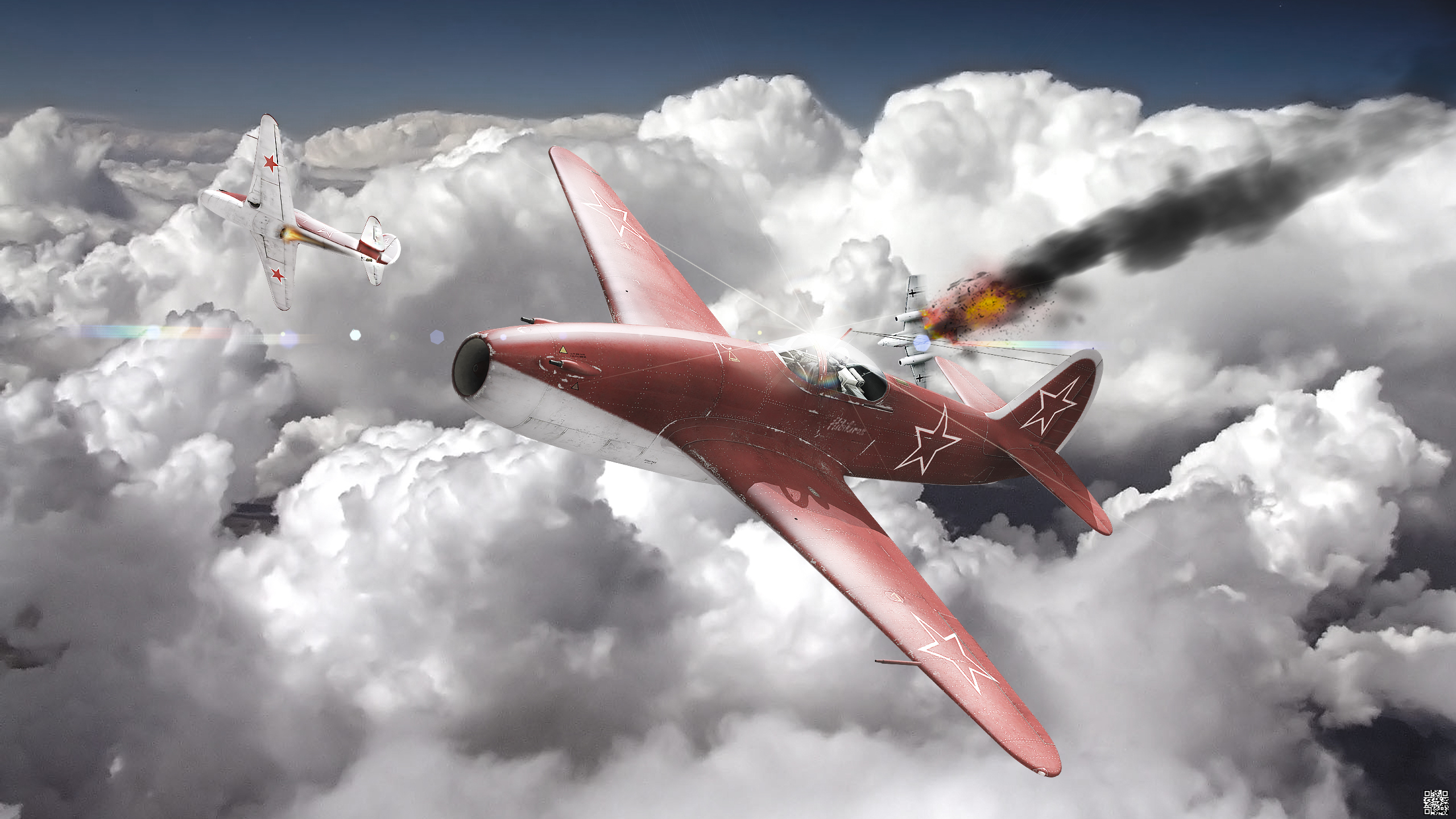 Aircraft Battle Cloud War Thunder Warplane 2560x1440