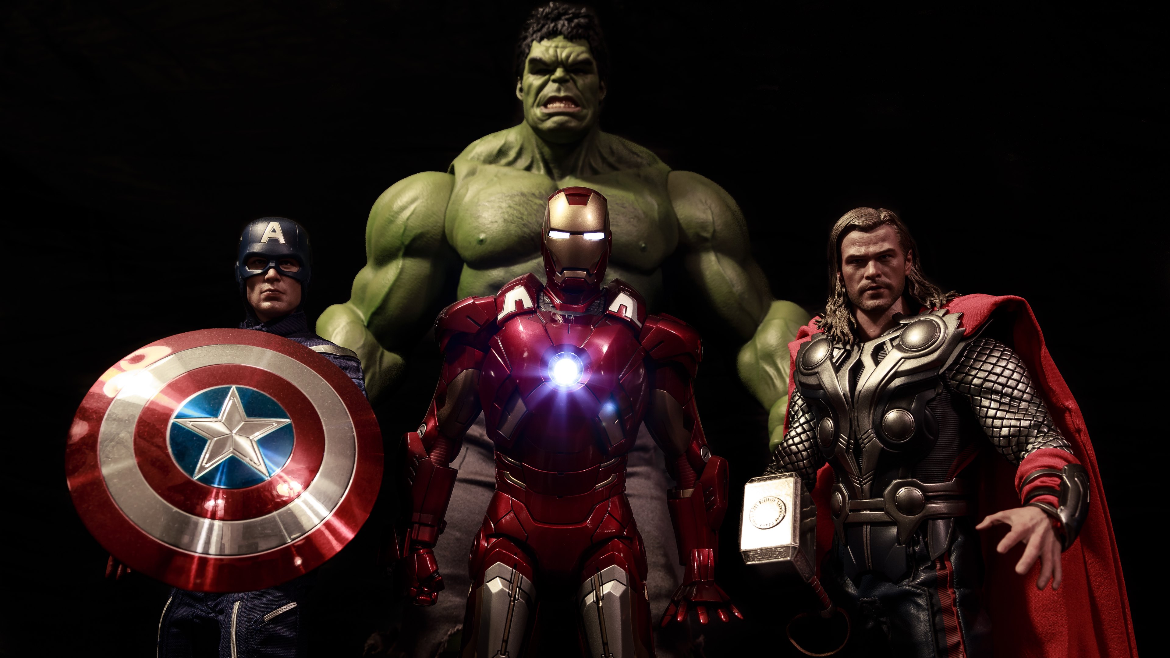 Avengers Captain America Figurine Hulk Iron Man Thor 3840x2160