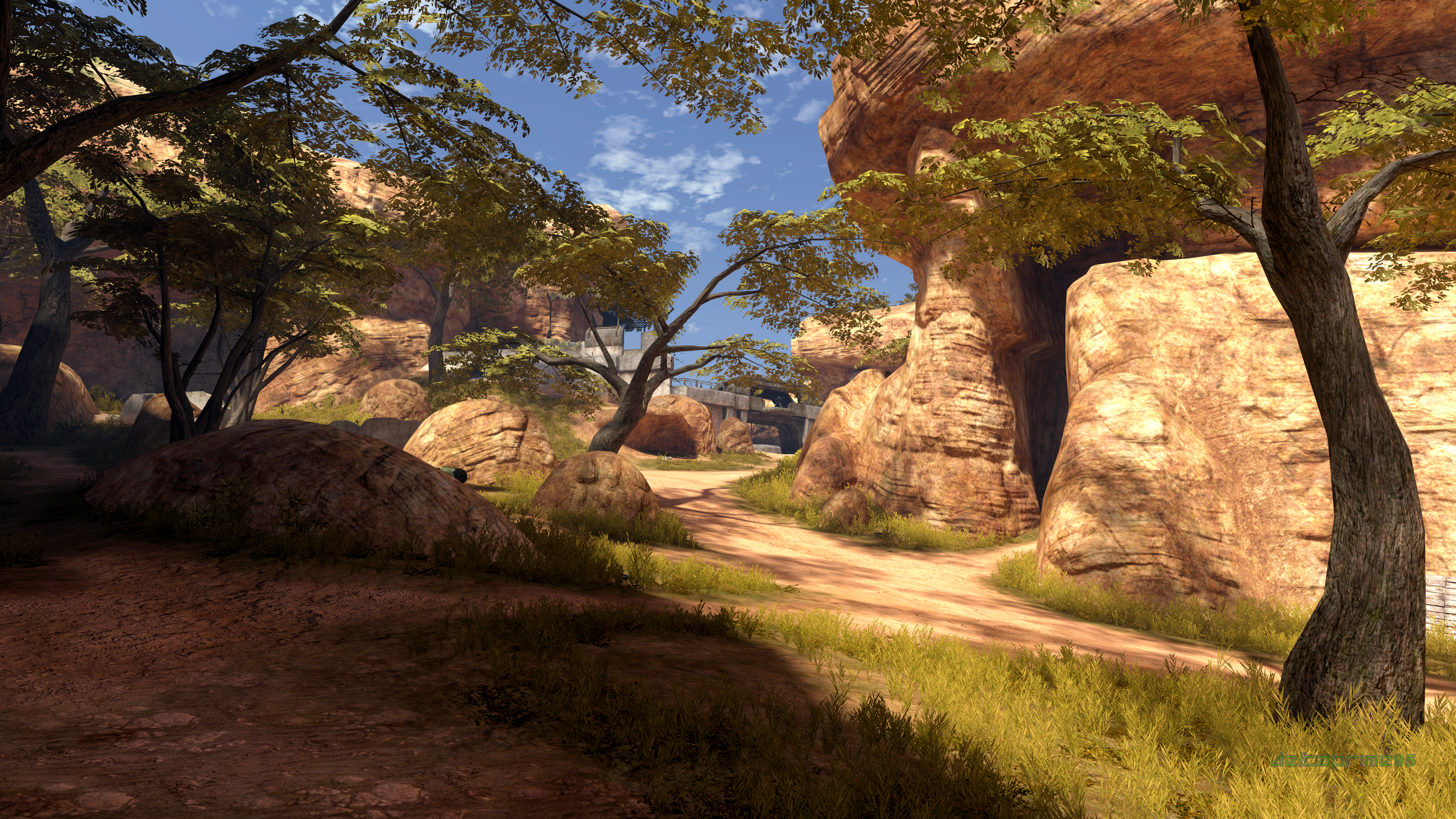 In Game Screen Shot PC Gaming Halo 3 High Ground Multiplayer Map Africa Trees Bunker Fortress Wall 3840x2160