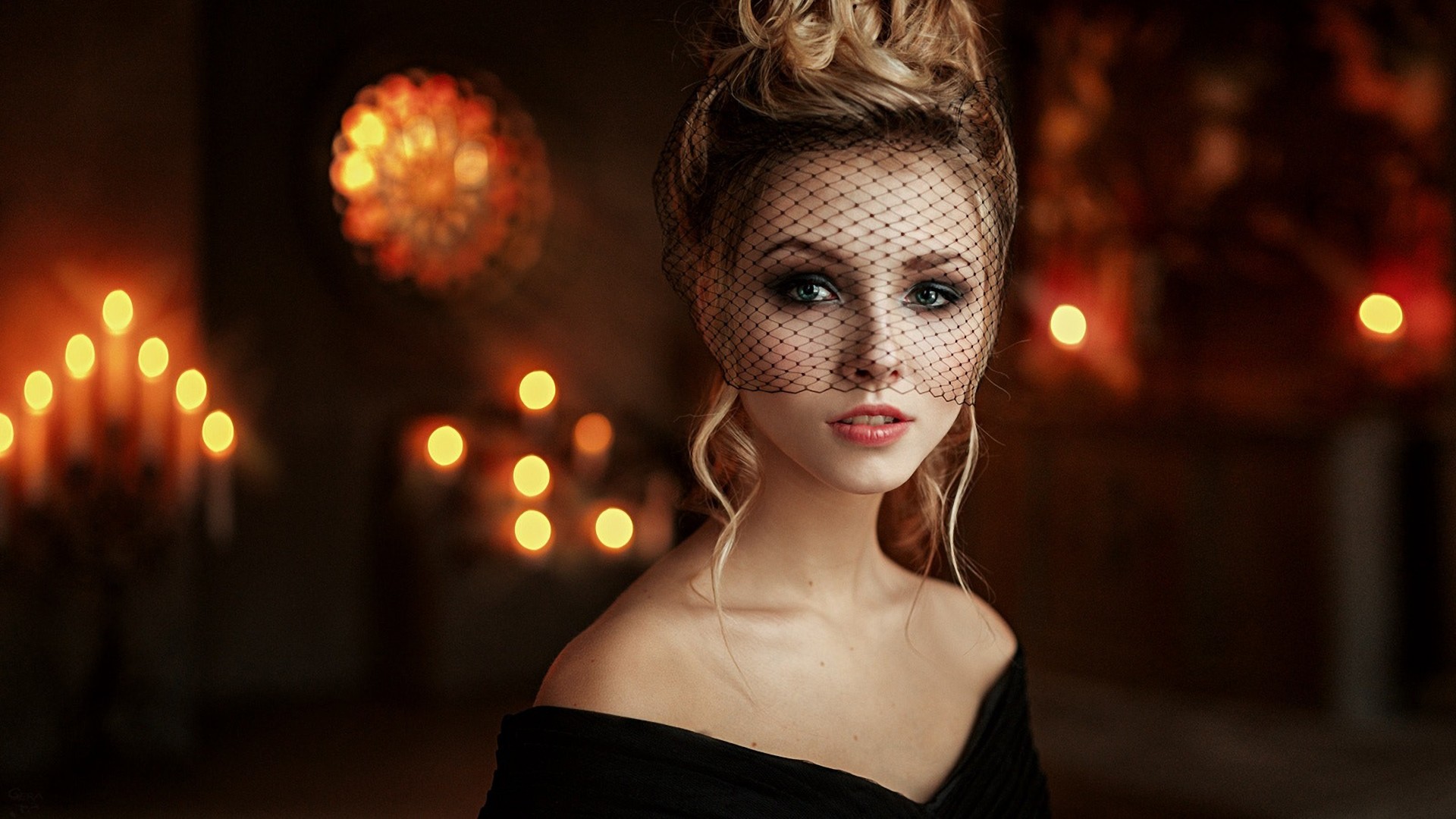 Blonde Girl Green Eyes Veil Woman 1920x1080