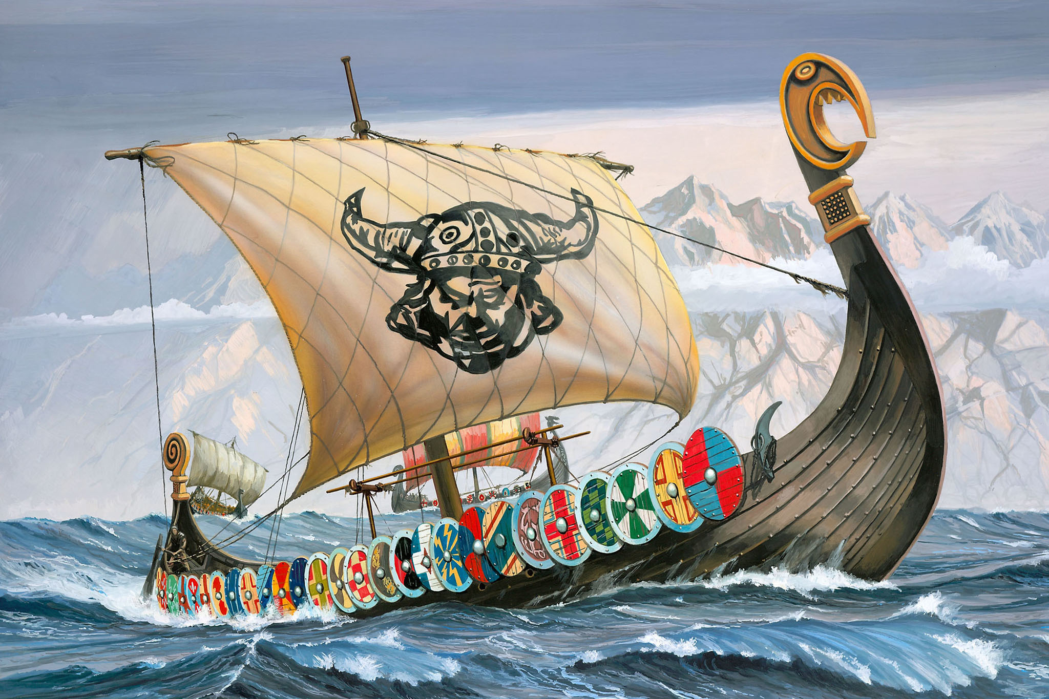 Drakkar Painting Sea Viking 2048x1365