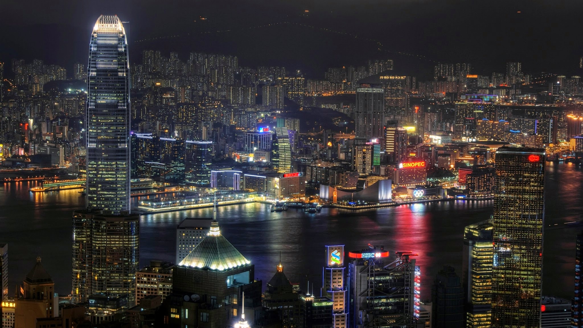 Building China City Hong Kong Light Night Skyline 2048x1152