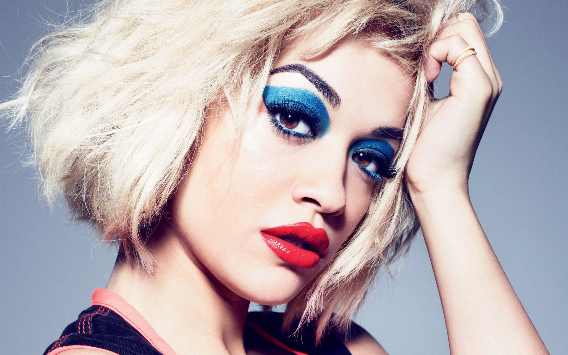 Blonde Brown Eyes English Face Lipstick Makeup Rita Ora Short Hair Singer 1920x1200