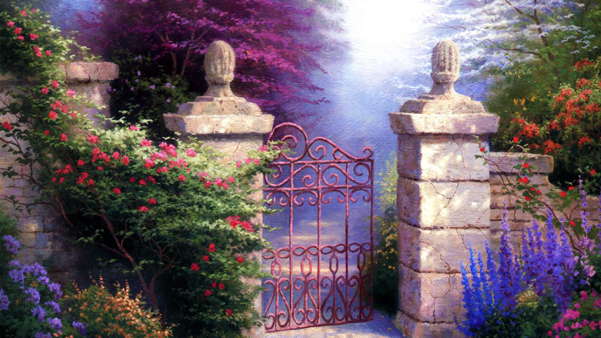 Artistic Colorful Colors Flower Garden Gate Spring Stone 1920x1080