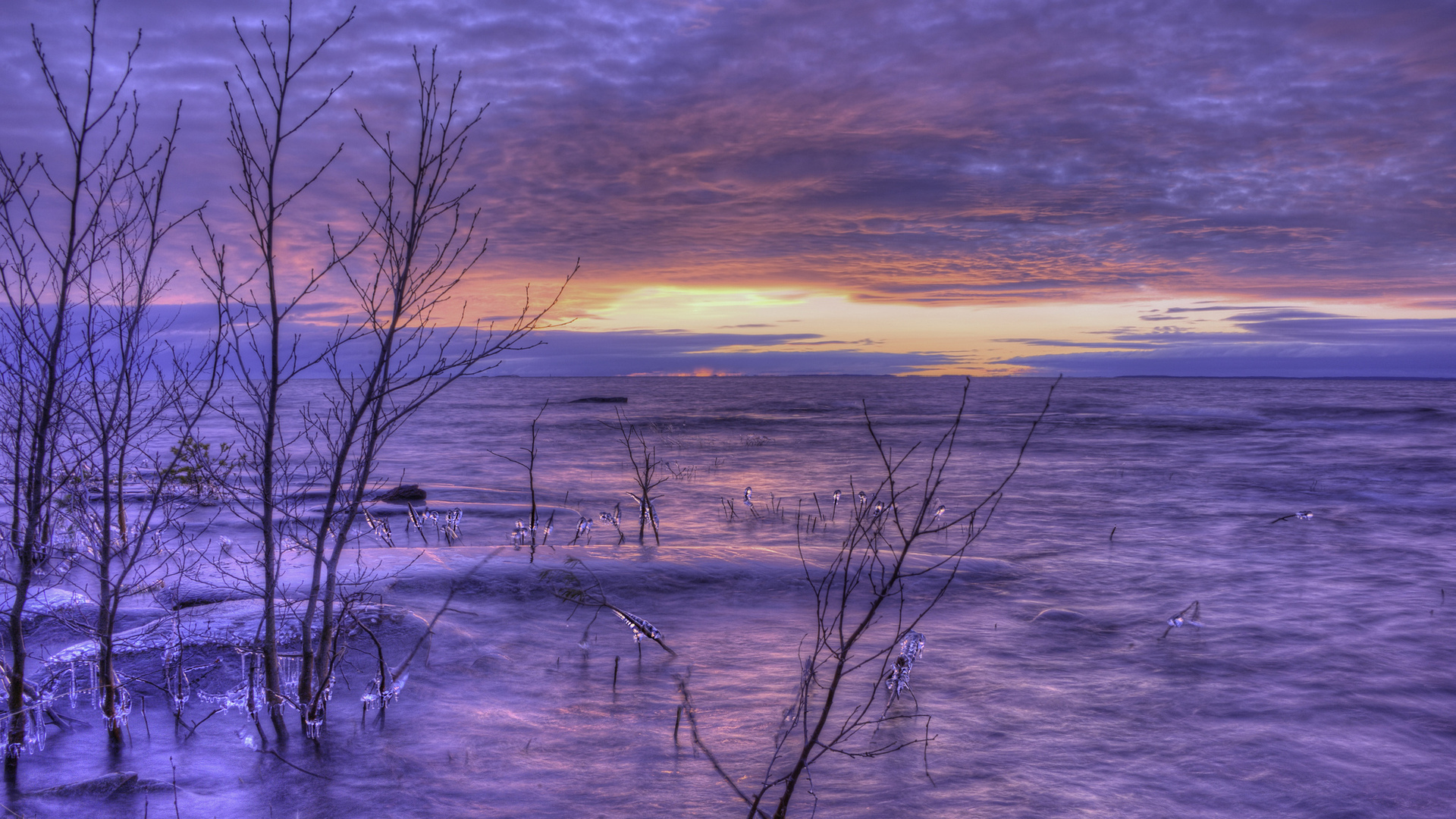 Cloud Frozen Horizon Ice Lake Nature Purple Sky Sweden Winter 1920x1080