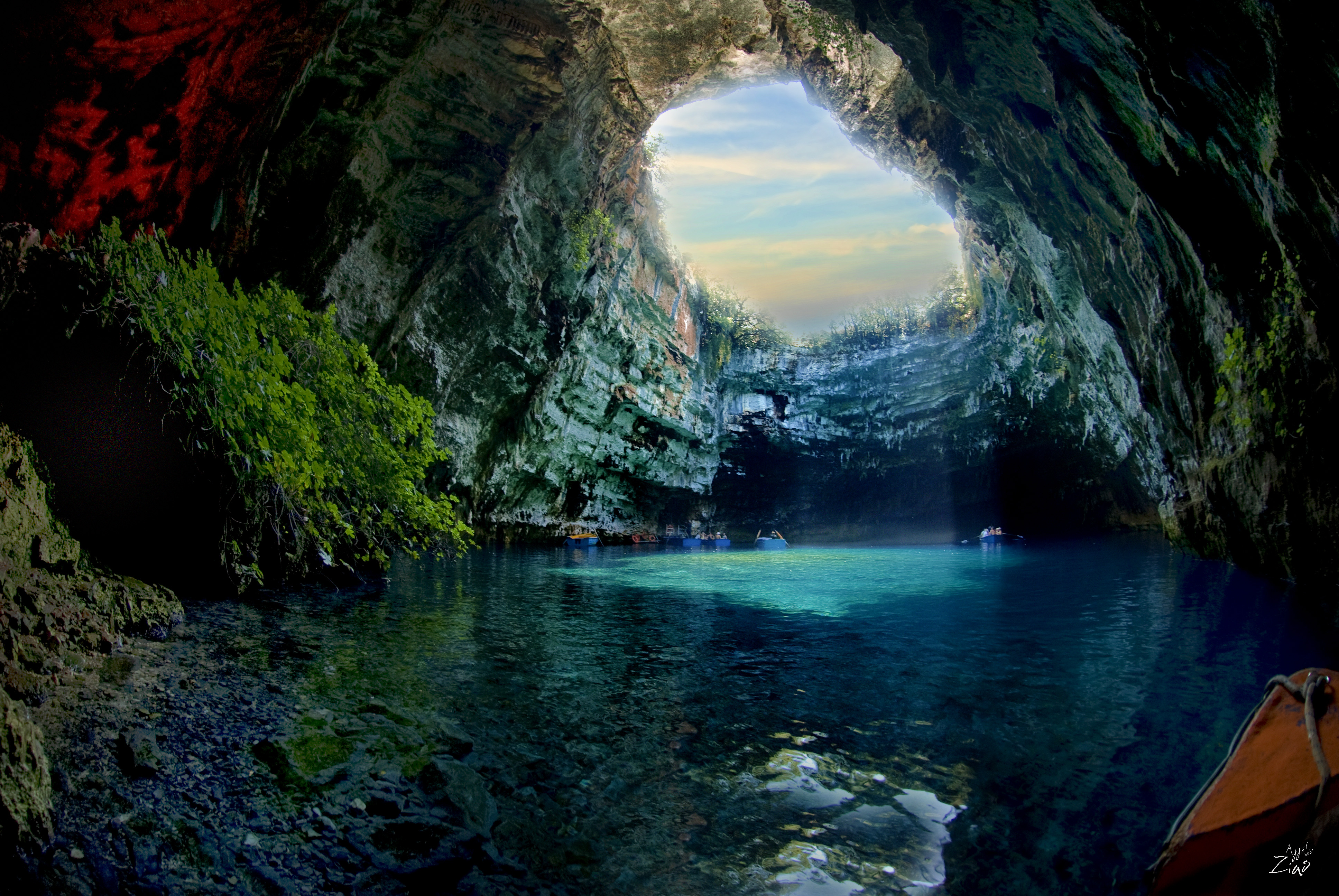 Blue Cave Cliff Greece Melissani Cave Nature Sunlight 3872x2592