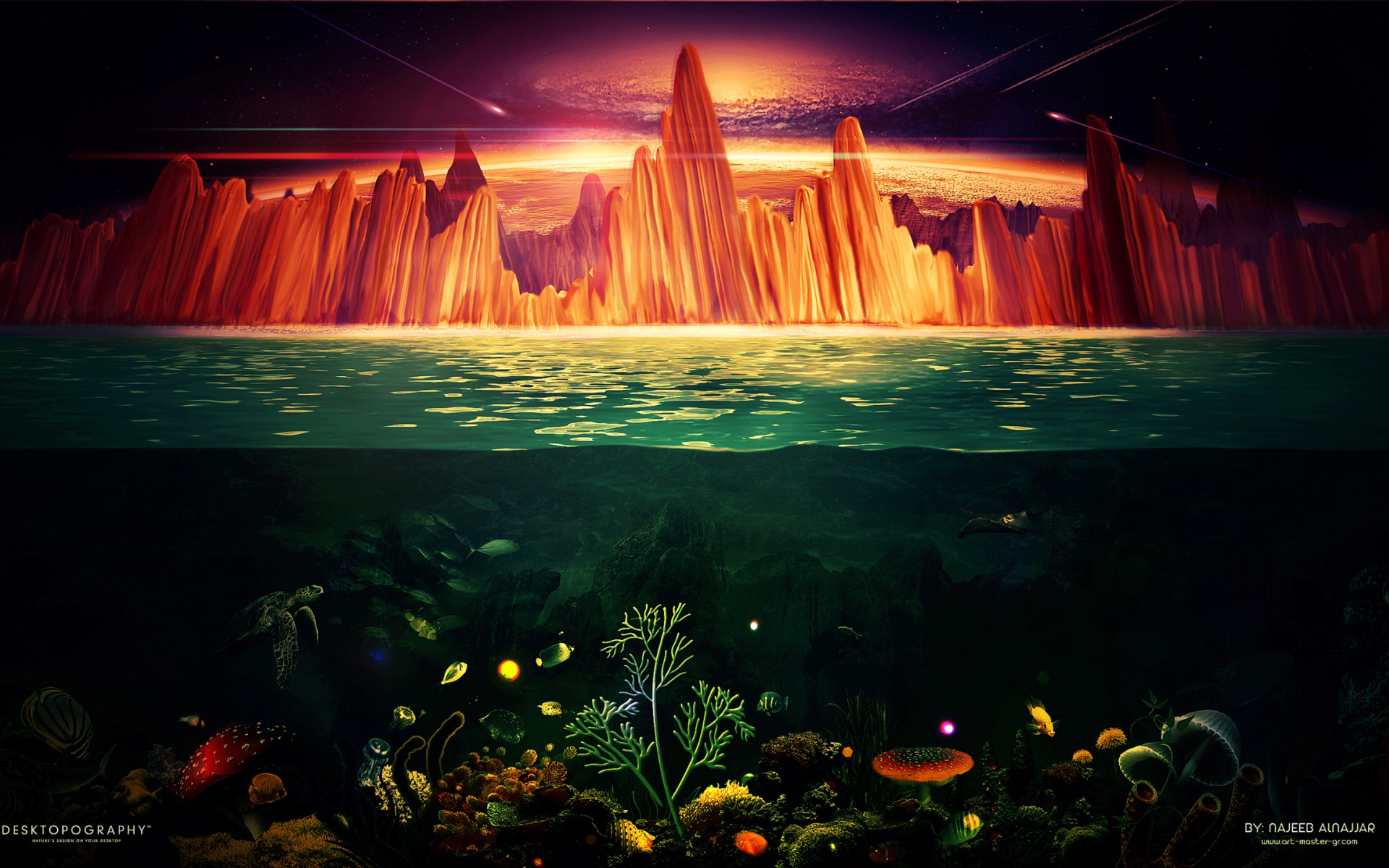 Artistic Fish Mountain Painting Sea Underwater 1920x1200