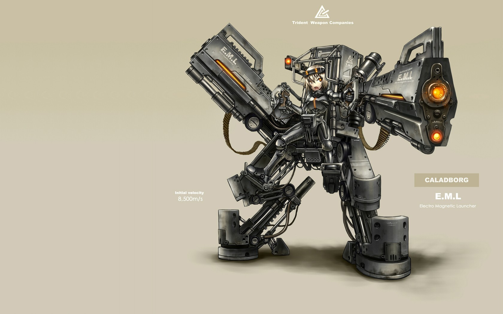 Creature Exoskeleton Gia Girl Gun Moefication Original Anime Robot Trident 1680x1050