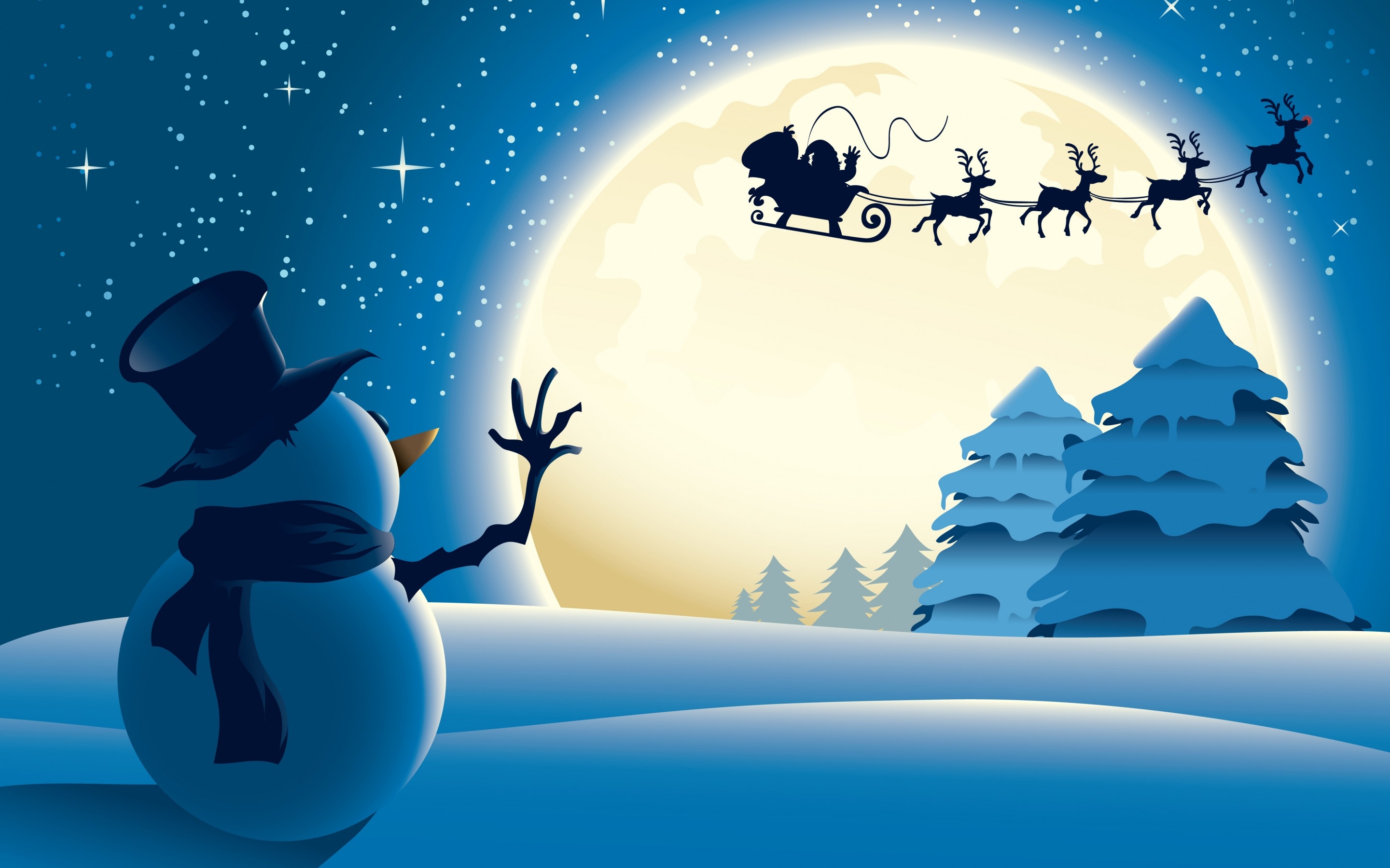 Reindeer Santa Sleigh Snowman 2880x1800