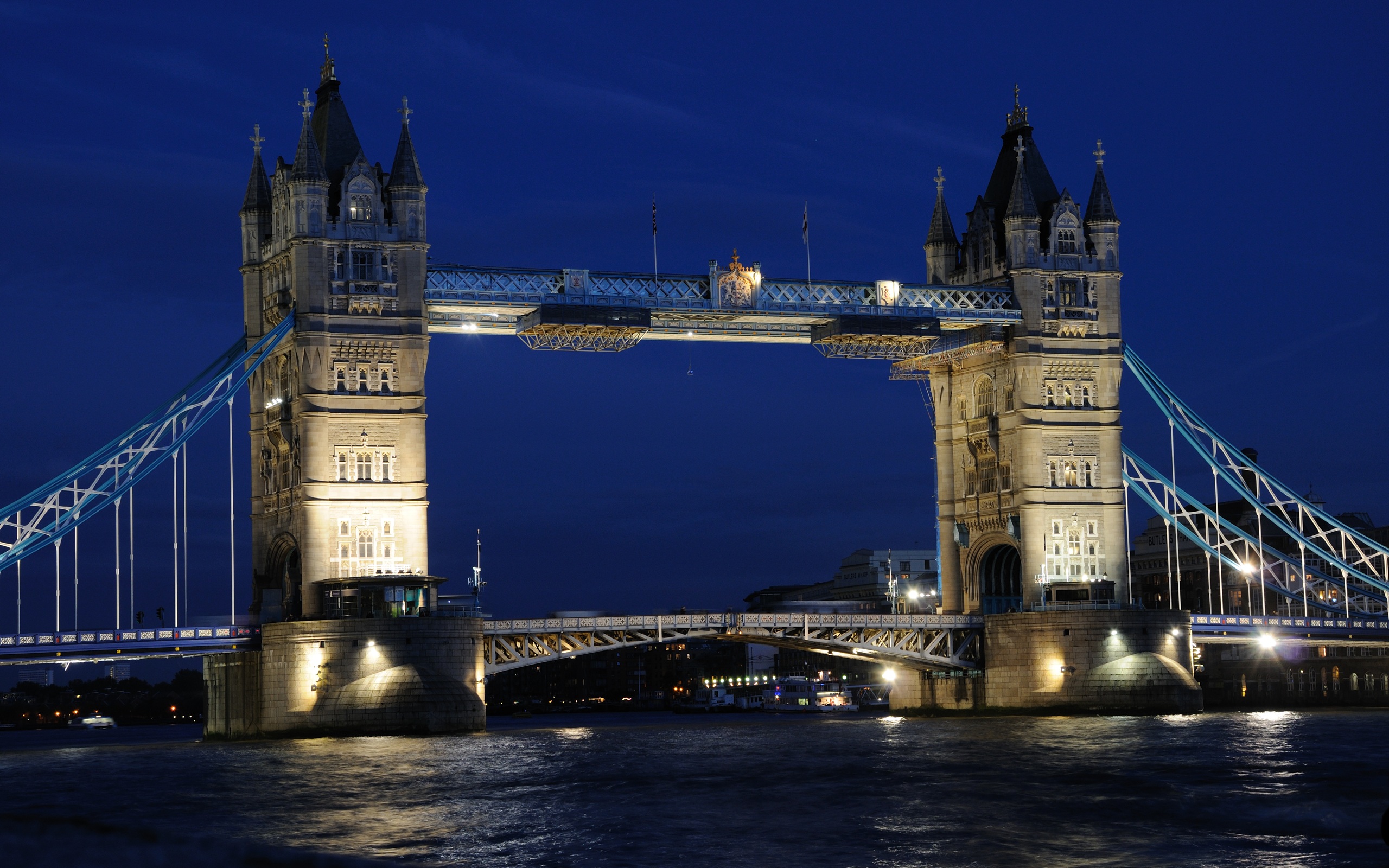 Bridge Light London Monument Night River Thames 2560x1600