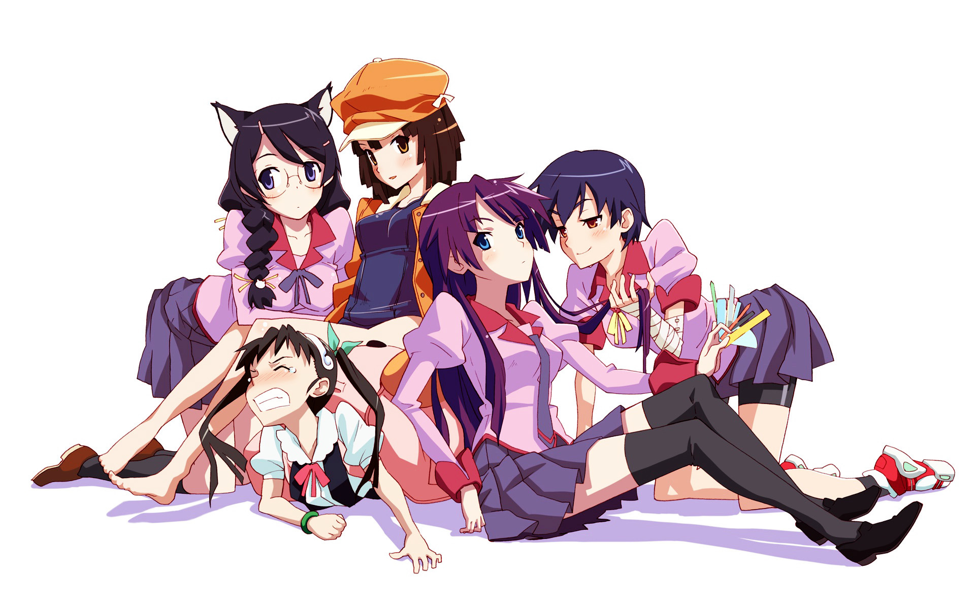 Blue Eyes Girl Hitagi Senj Gahara Long Hair Mayoi Hachikuji Nadeko Sengoku Purple Hair Suruga Kanbar 1920x1200