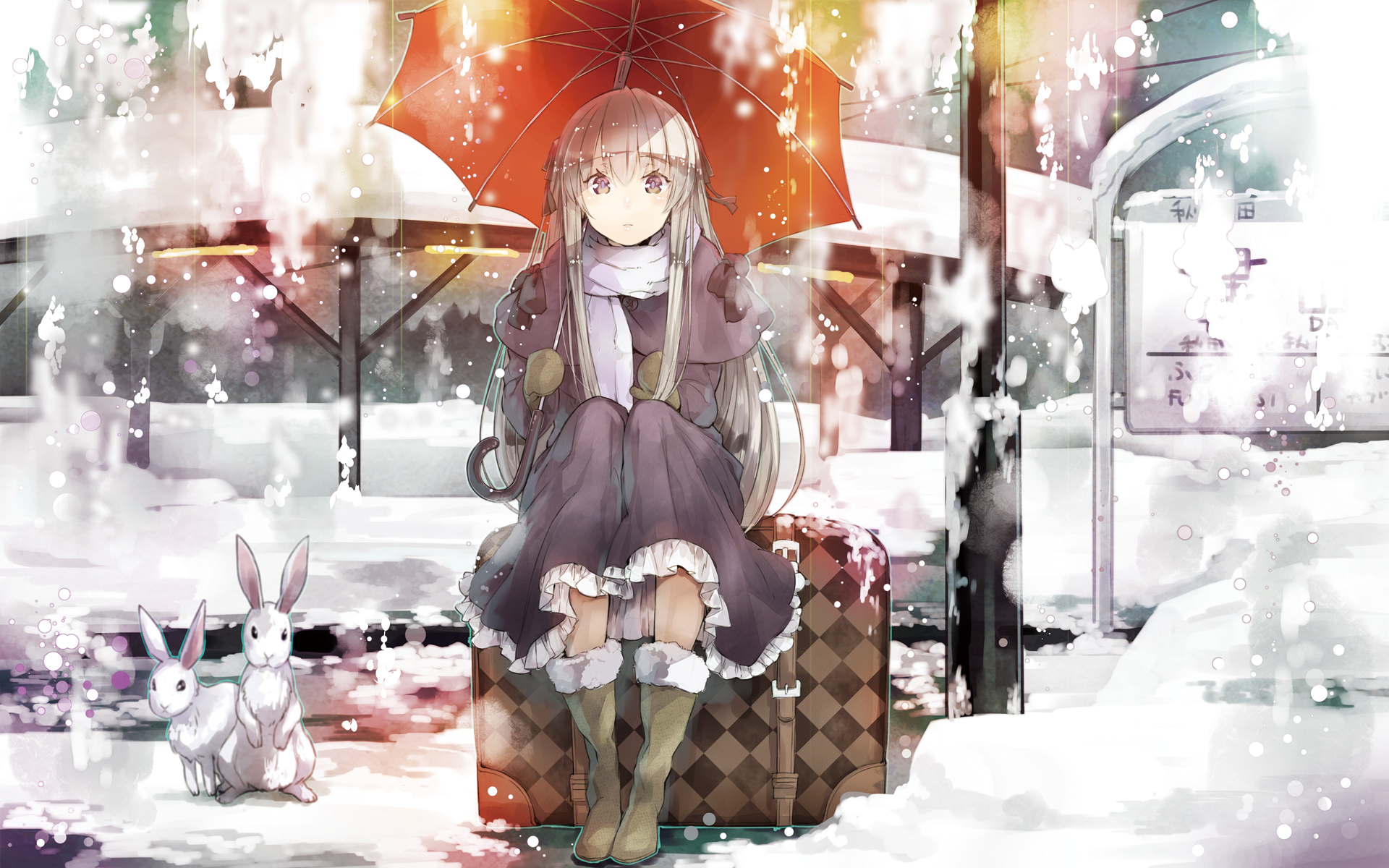 Girl Snow Sora Kasugano Umbrella Winter 1920x1200
