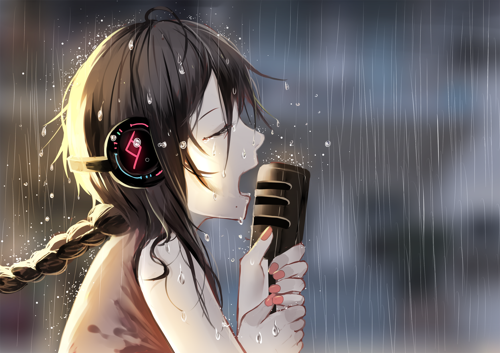 Braid Headphones Microphone Original Anime Rain Vocaloid Yuezheng Ling 1754x1240
