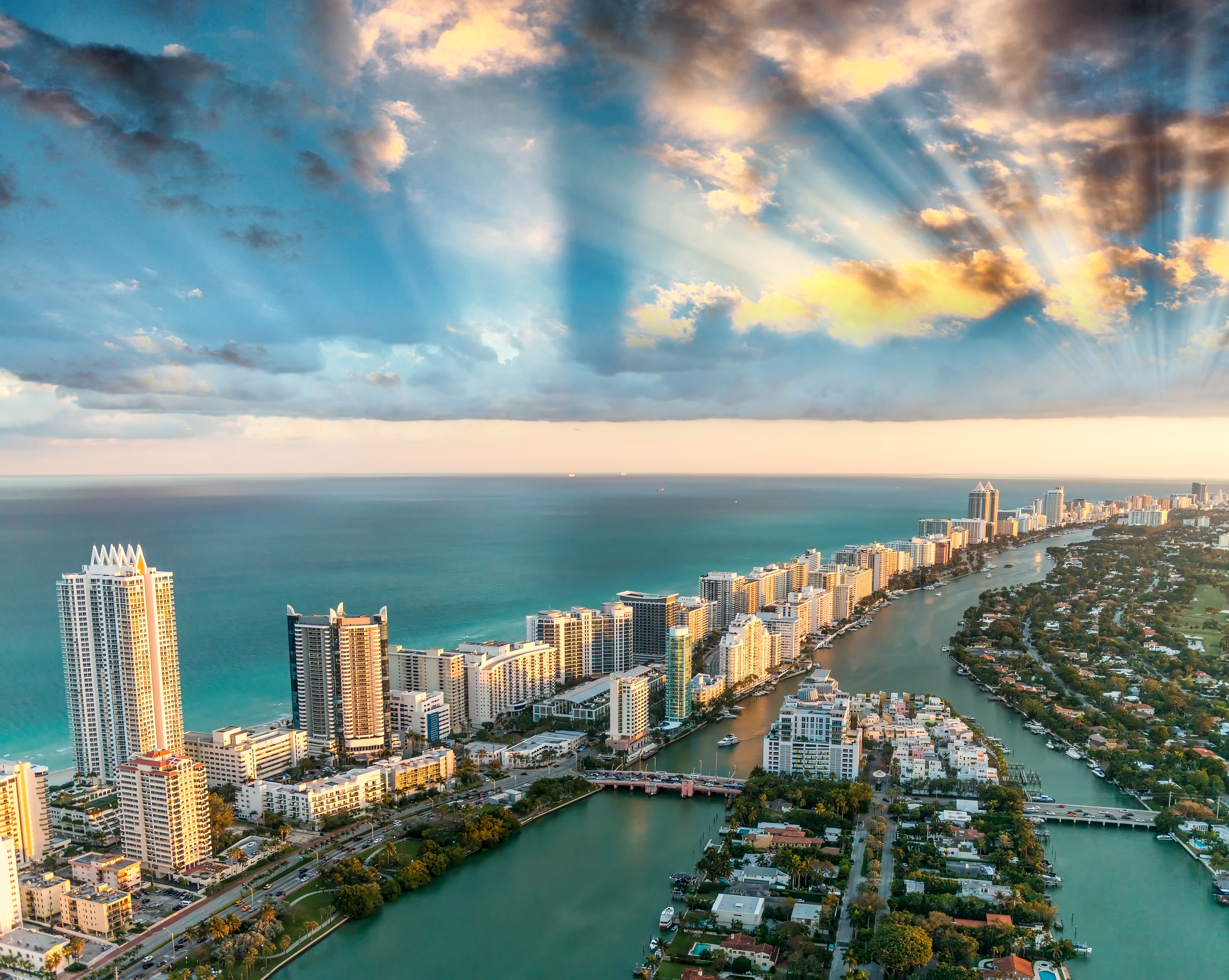 Cityscape Cloud Coastline Florida Horizon Miami Ocean Sea Sky Sunbeam 4000x3190