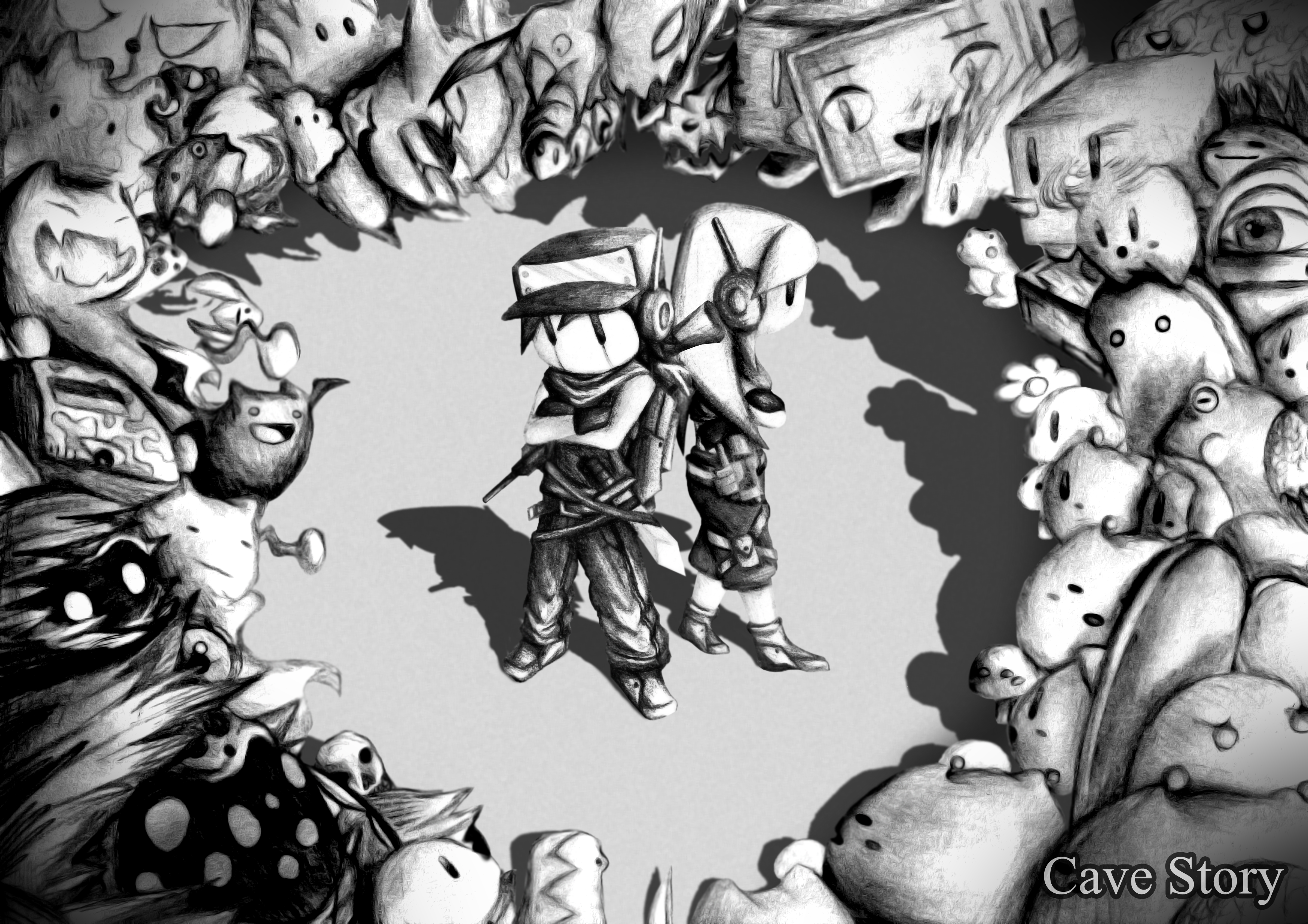 Balrog Cave Story Black Amp White Cave Story Curly Brace Quote Cave Story 3496x2470