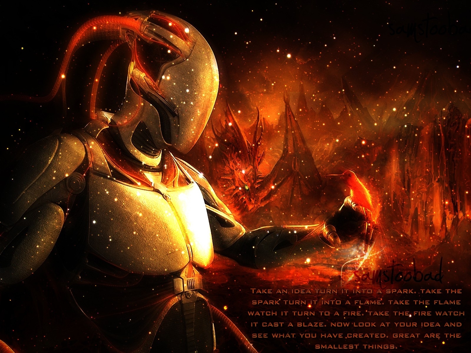 Bird Cyborg Dark Dragon Fantasy Feelings Fire Flame Hell Inspirational Mood Motivational Quote Robot 1600x1200